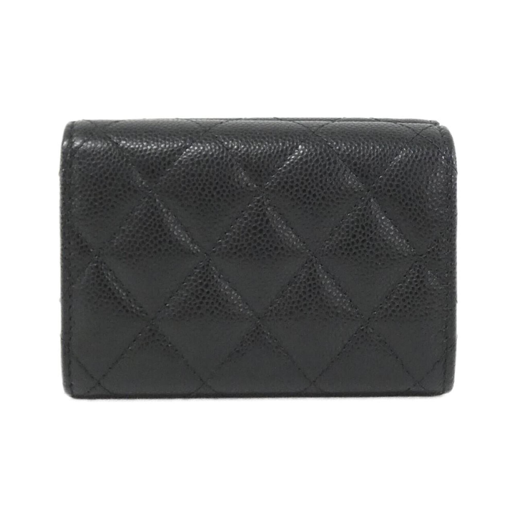 Chanel Black Bordeaux Grained Calfskin Wallet (Tri-Fold) (Pre-Owned)