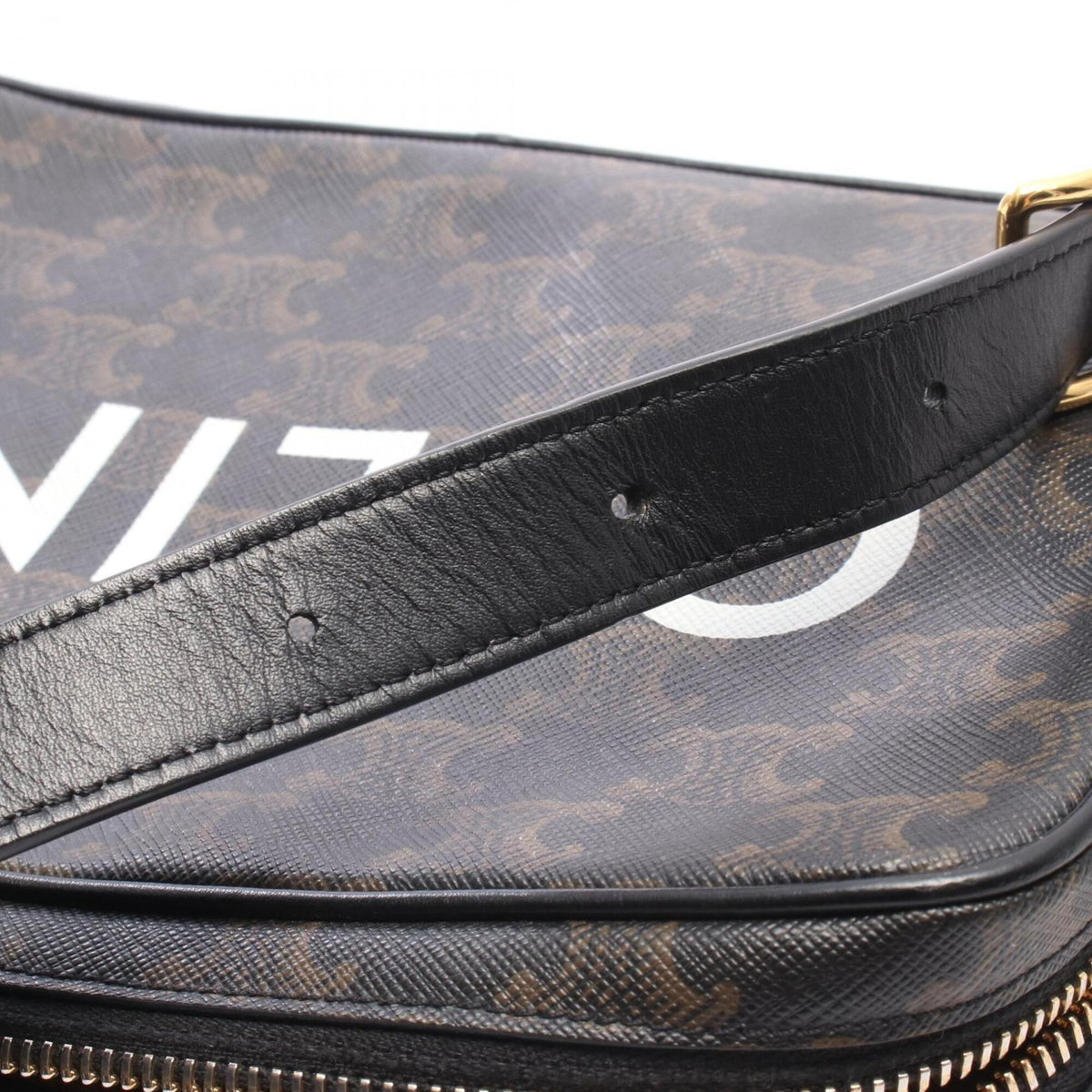 Celine Black Brown Coated Canvas Leather Handbag Messenger Bag Shoulder Bag (Pre-Owned)