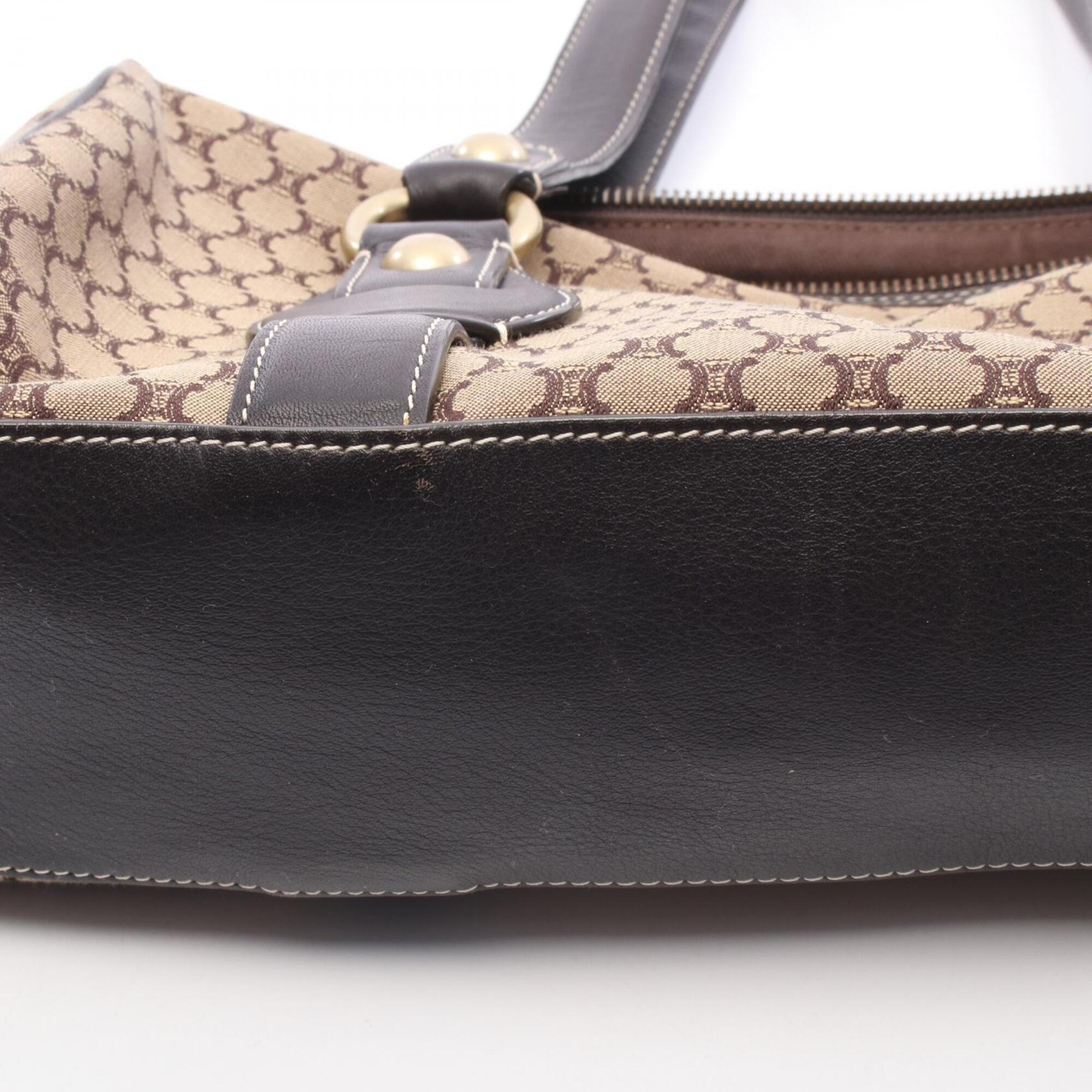 Celine Beige Brown Canvas Leather Boston Bag Handbag Shoulder Bag (Pre-Owned)