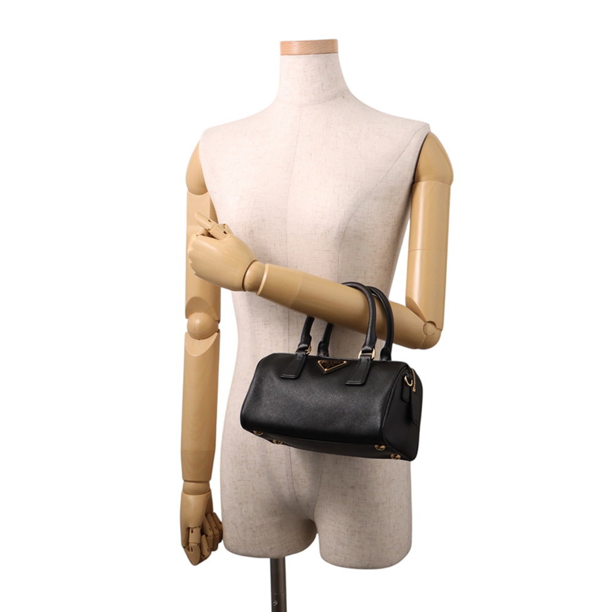 Prada Black Leather Boston Bag Handbag (Pre-Owned)