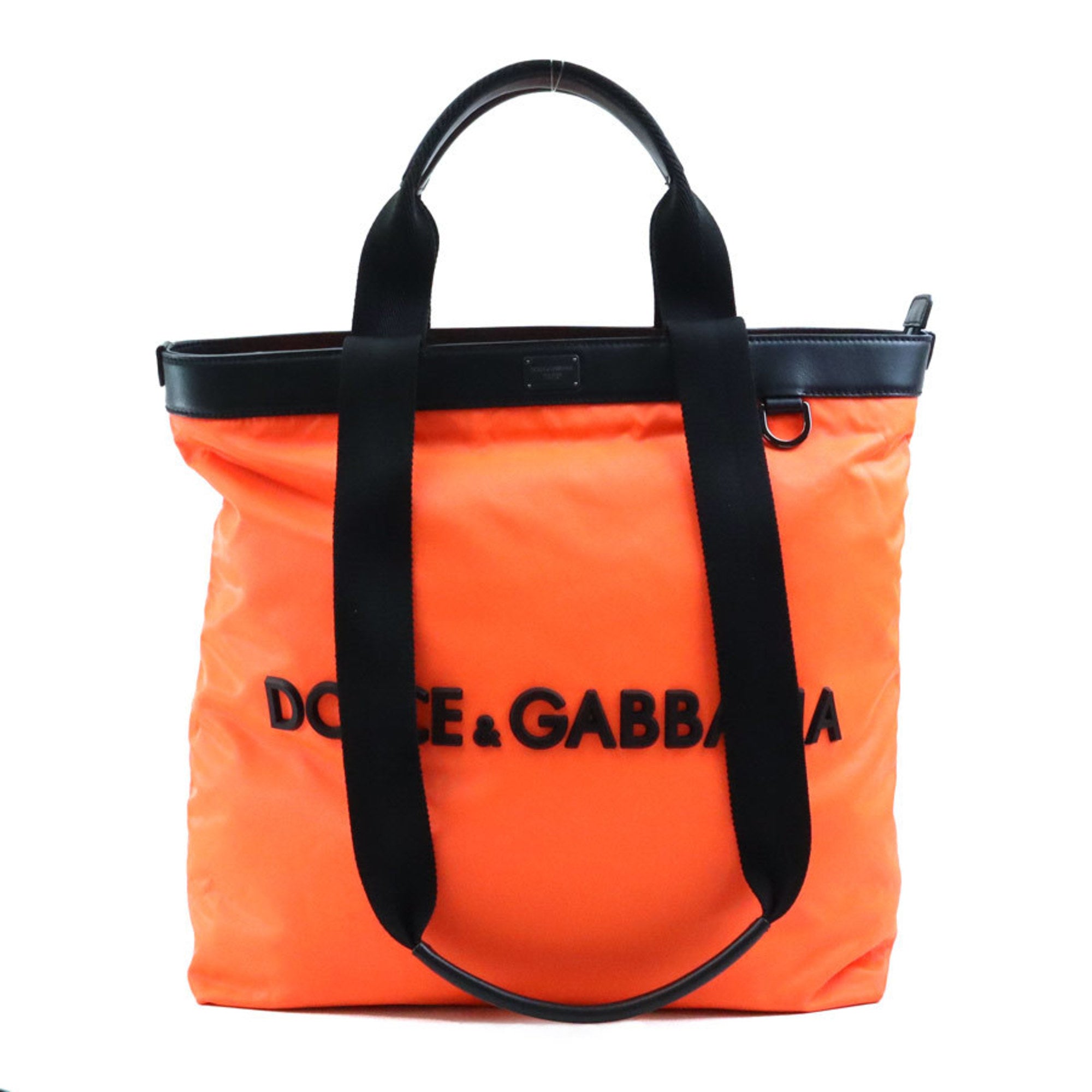 Dolce & Gabbana Black Neon Orange Nylon Shoulder Bag Tote Bag (Pre-Owned)