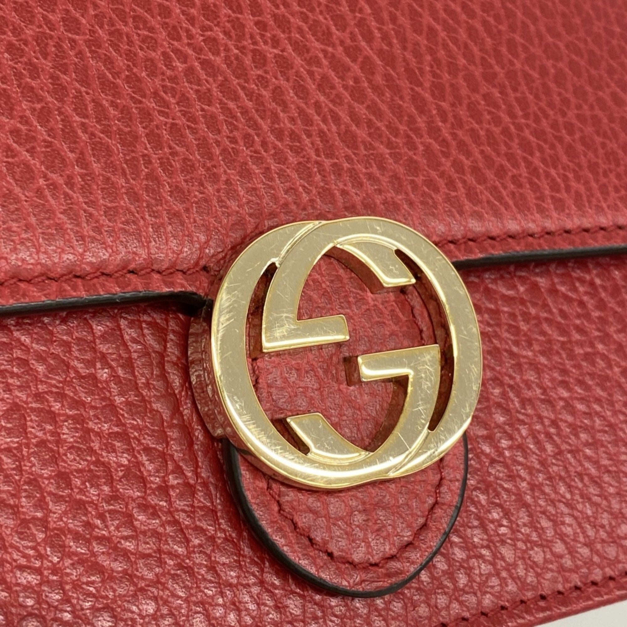 Gucci Red Color Leather Chain/Shoulder Wallet (Pre-Owned)