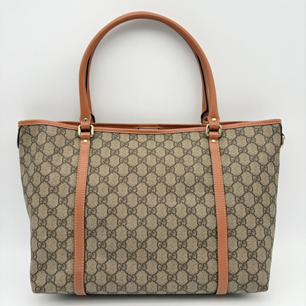 Gucci Gg Plus Beige Brown Pvc Leather Handbag Tote Bag (Pre-Owned)
