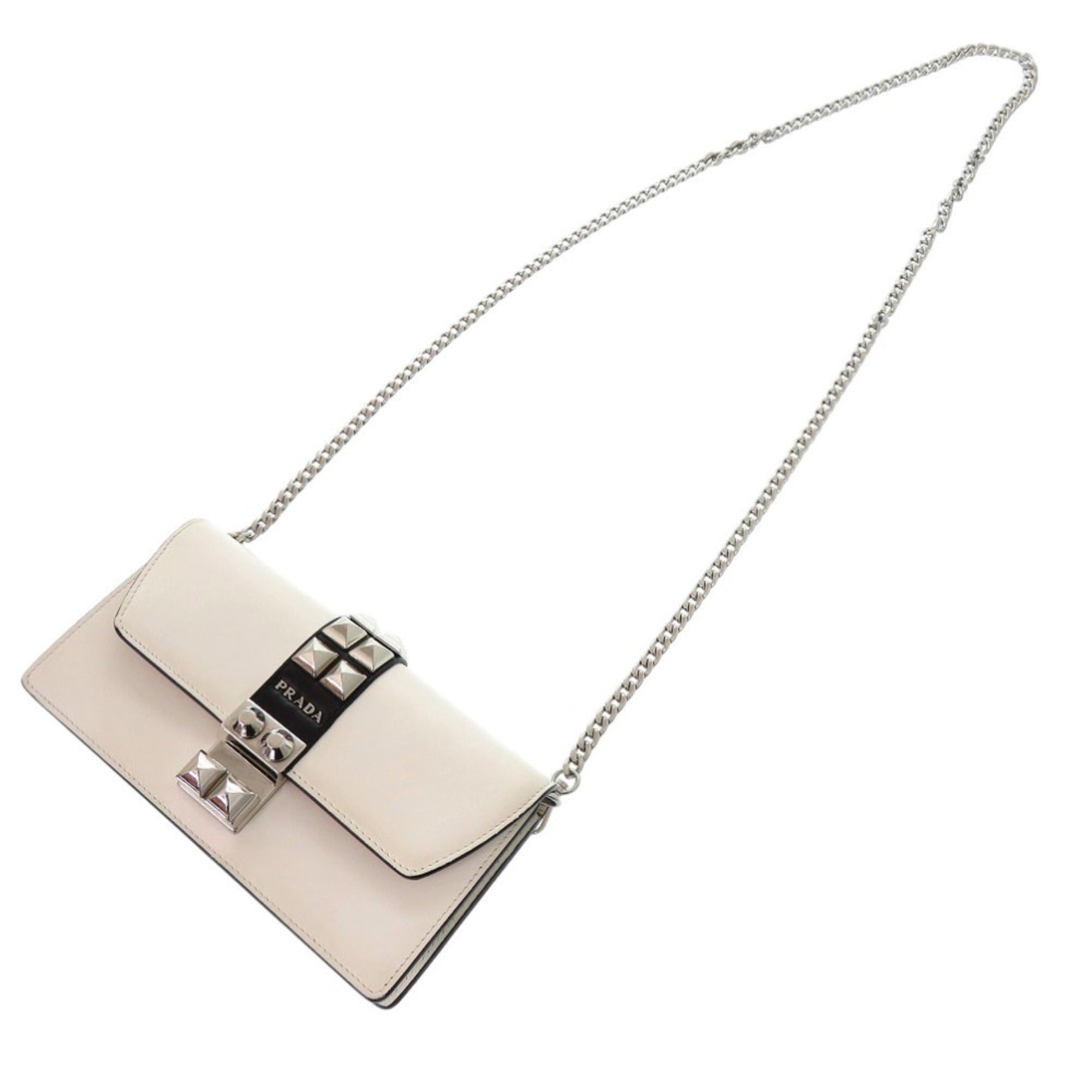 Prada White Leather Chain/Shoulder Wallet (Pre-Owned)