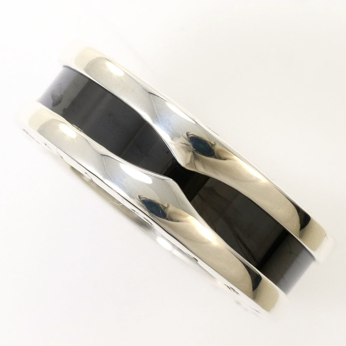 Bvlgari Silver Black Ceramic Silver 925 Band Ring (Pre-Owned)