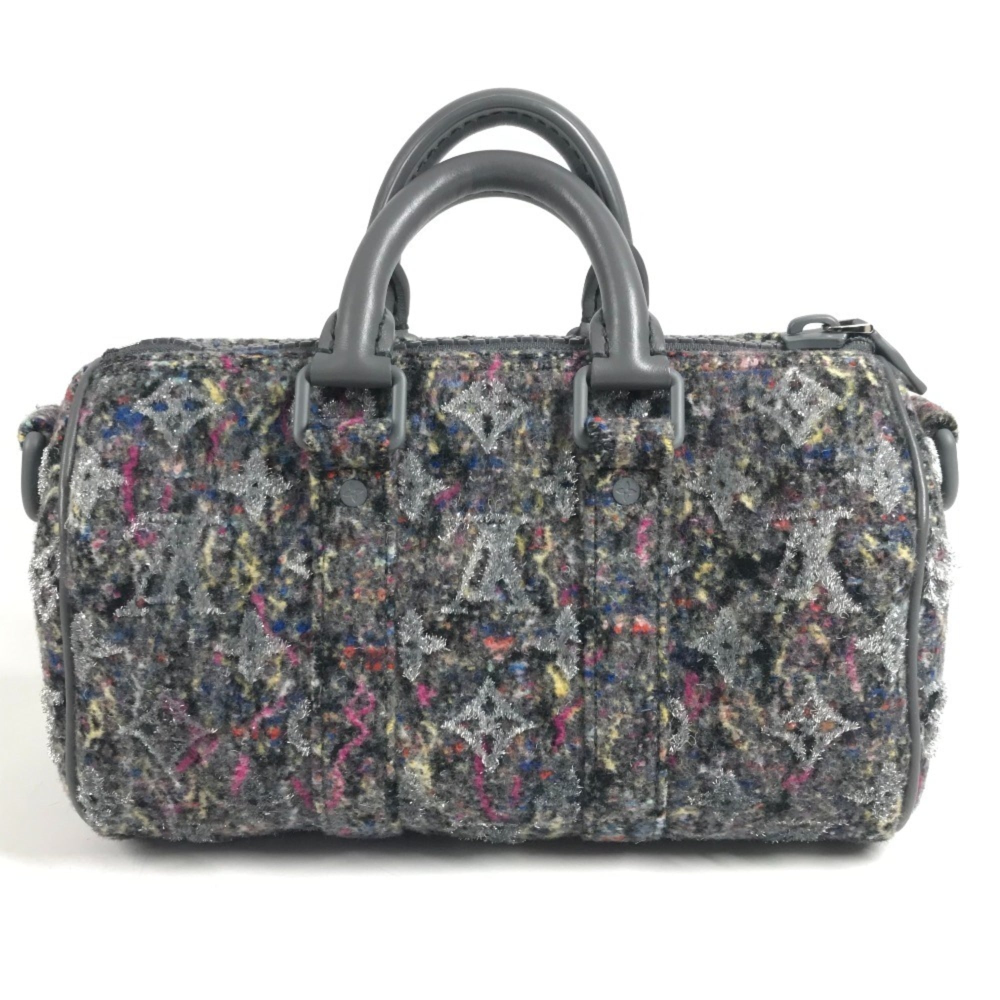 Louis Vuitton Gray Tweed Leather Boston Bag Handbag Shoulder Bag (Pre-Owned)