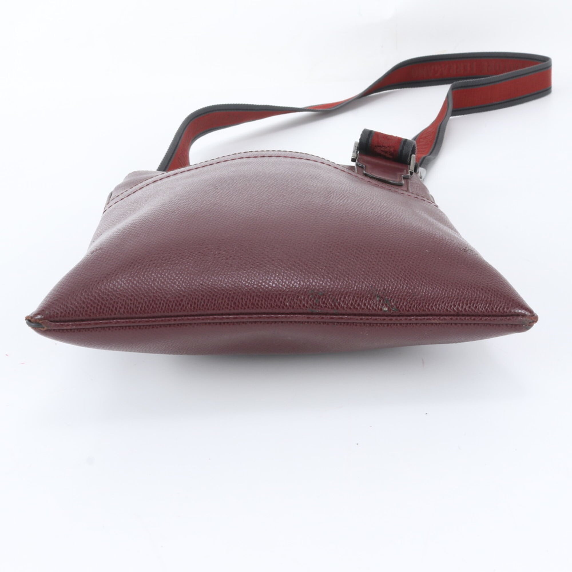Salvatore Ferragamo Red Color Wine Leather Messenger Bag Shoulder Bag (Pre-Owned)