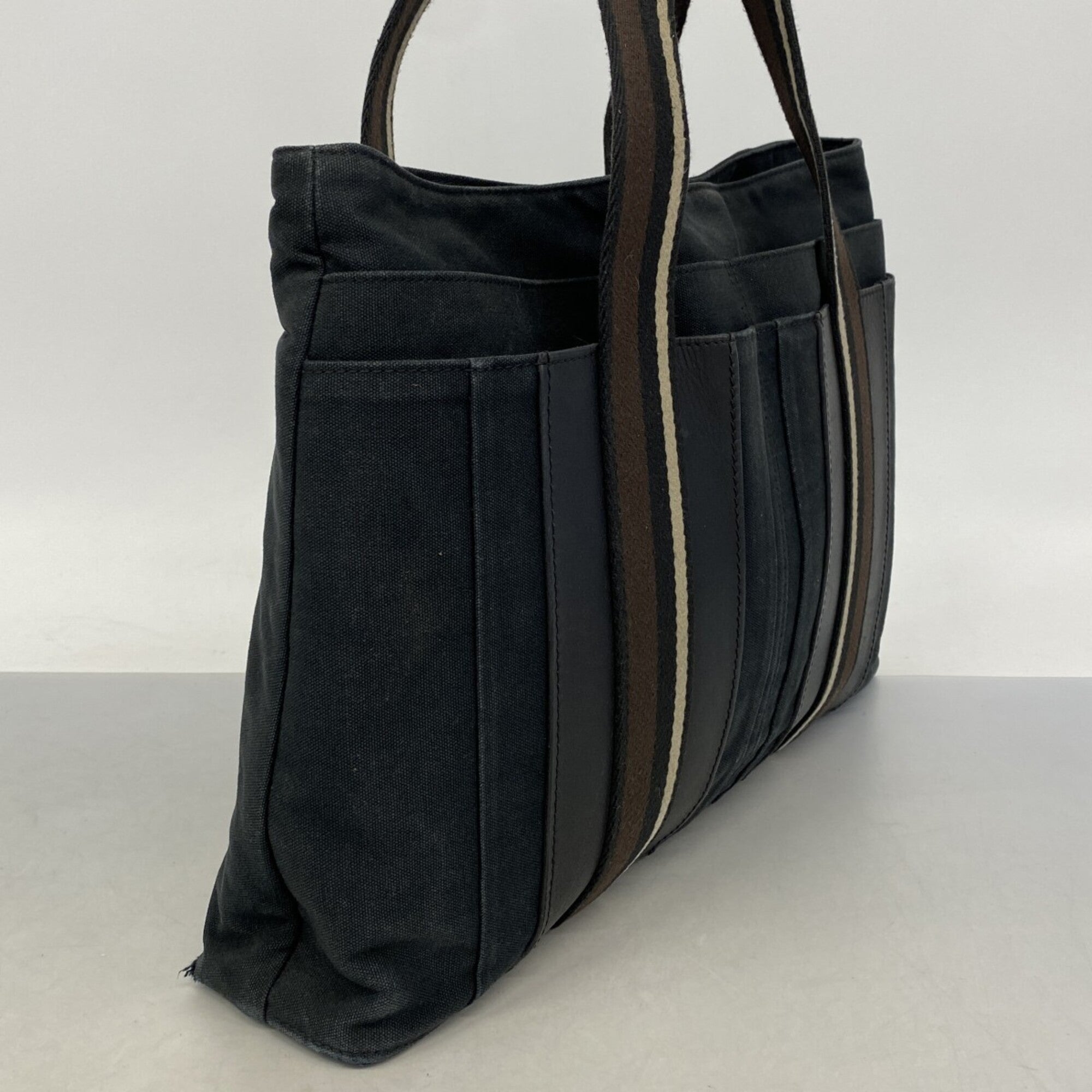 Hermes Black Brown Canvas Tote Bag (Pre-Owned)