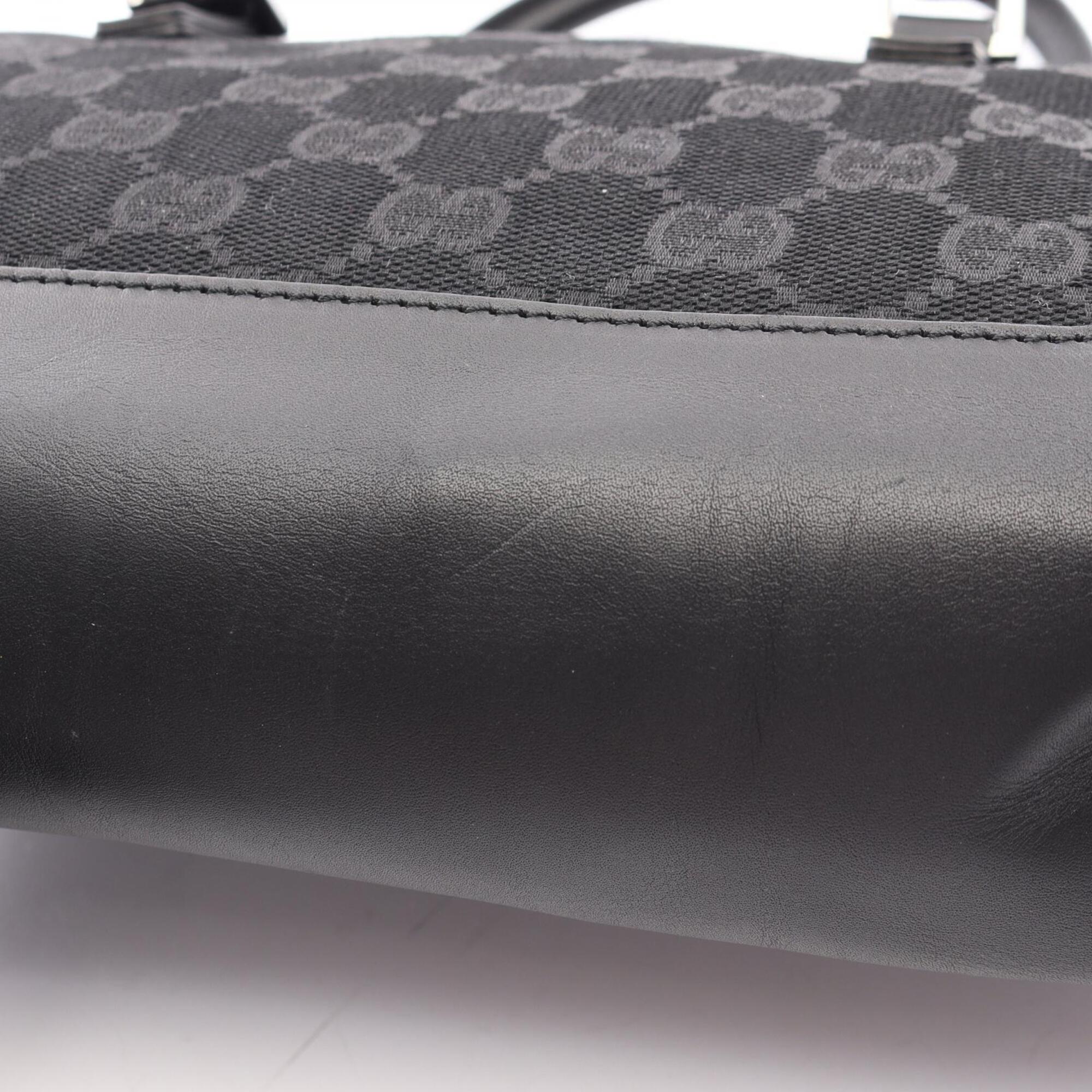 Gucci Gg Canvas Black Gg Canvas Leather Handbag (Pre-Owned)