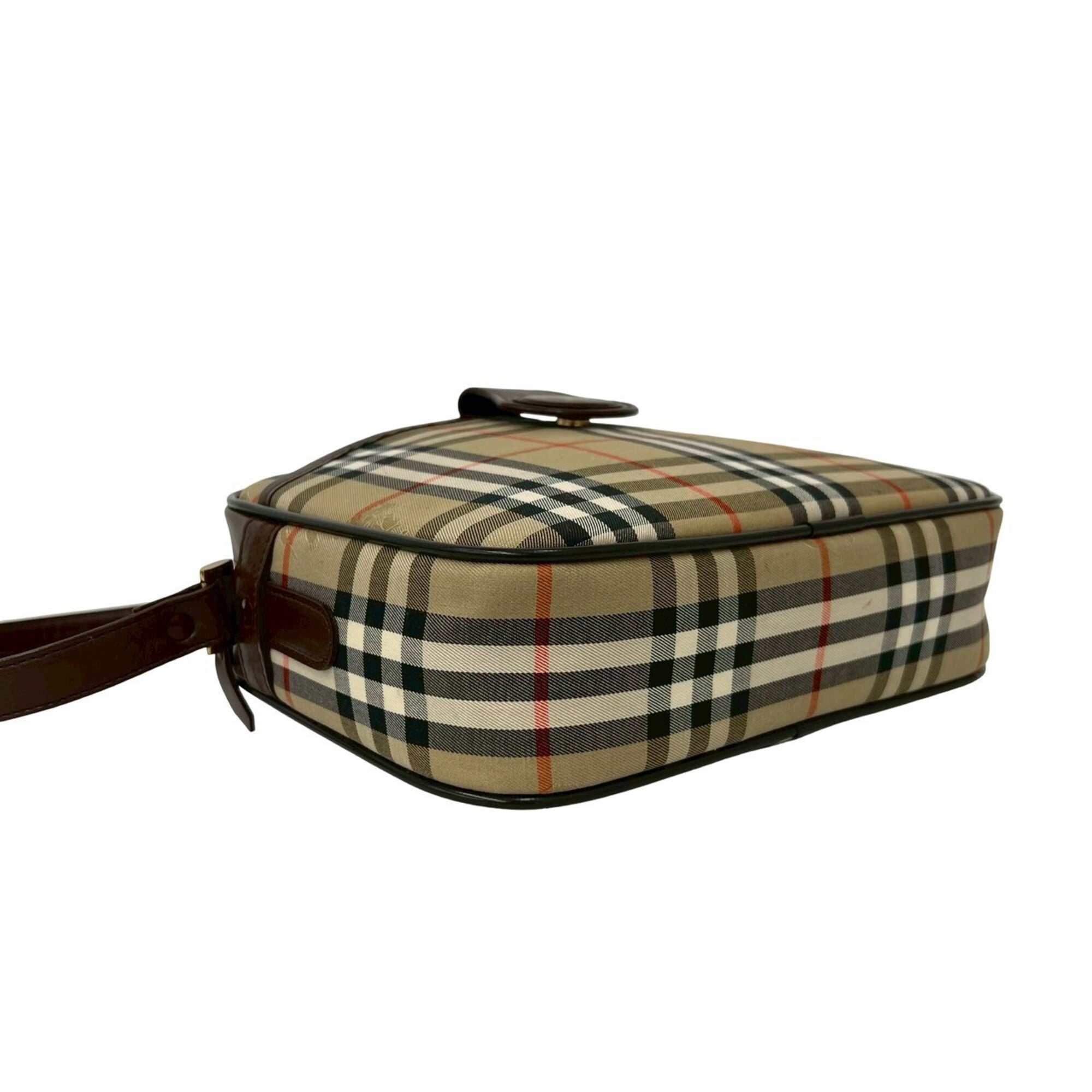 Burberry Beige Black Brown Red Color White Canvas Leather Shoulder Bag (Pre-Owned)