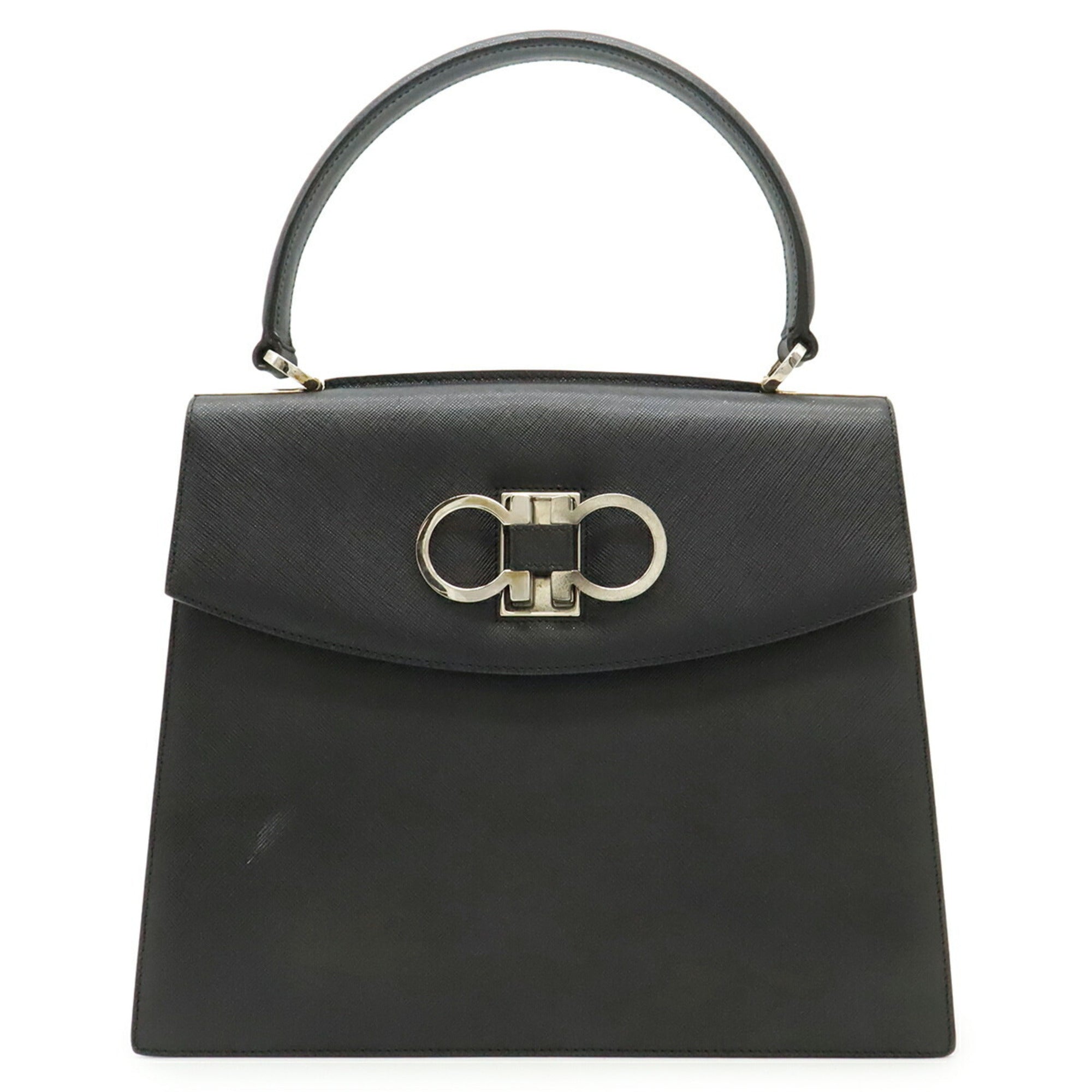 Salvatore Ferragamo Gancini Black Leather Handbag (Pre-Owned)