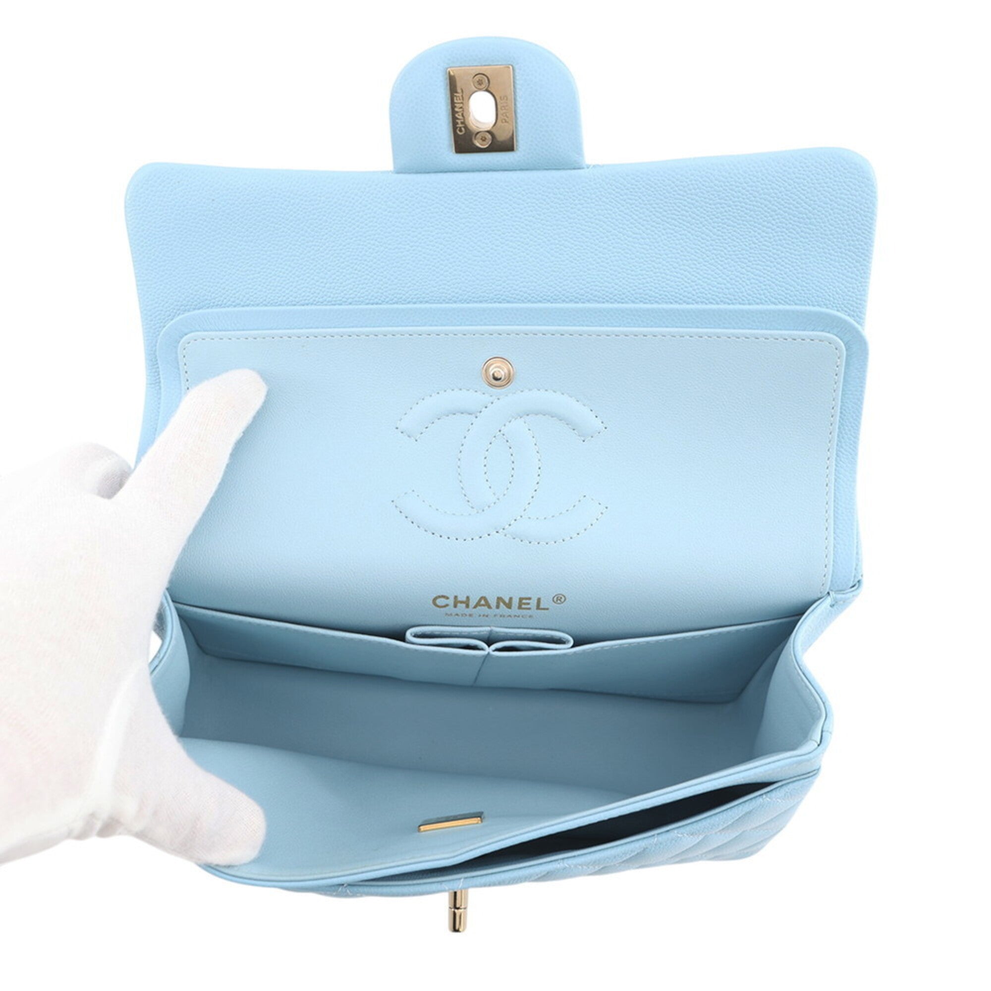 Chanel Sky Blue Grained Calfskin Handbag Shoulder Bag (Pre-Owned)