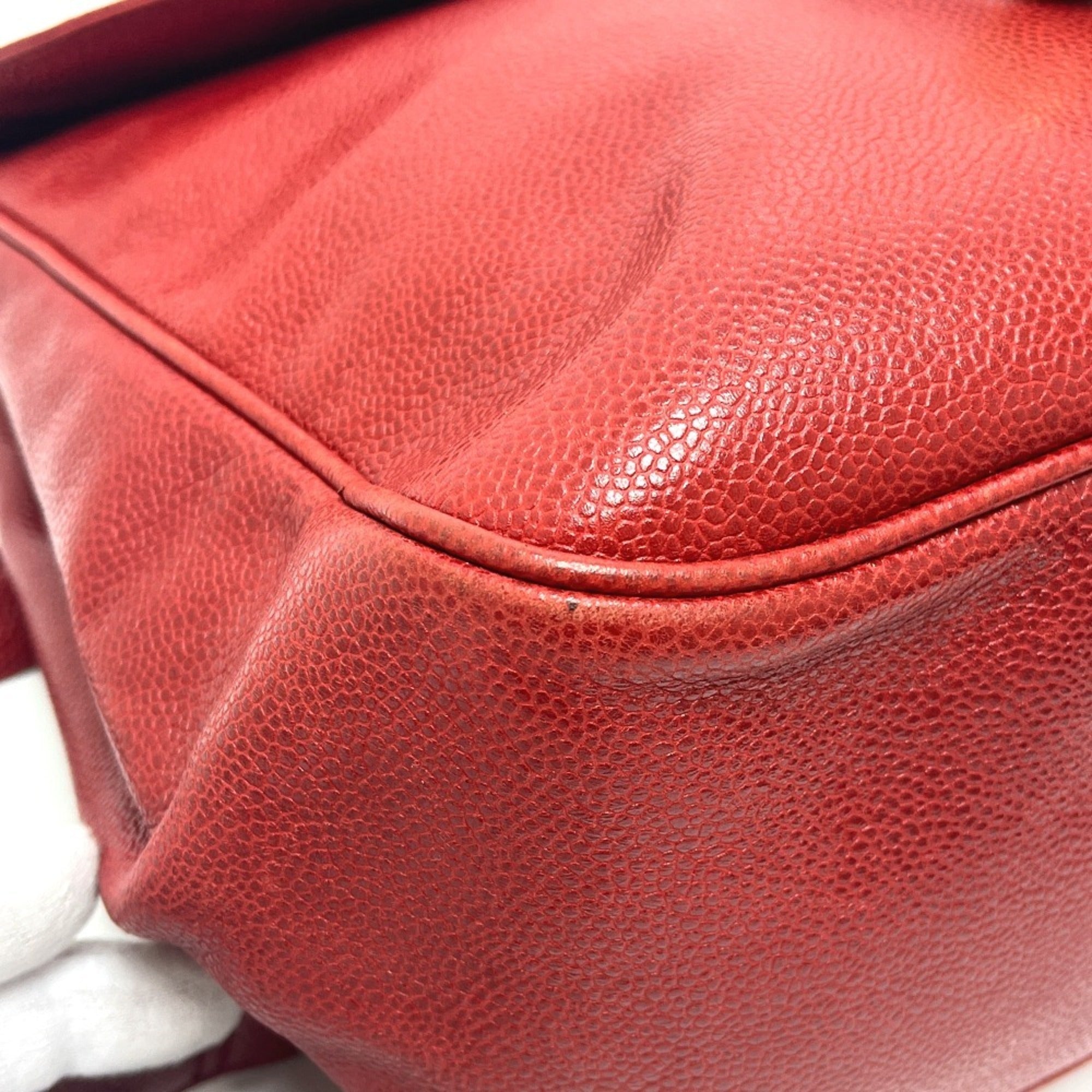 Chanel Red Color Grained Calfskin Backpack (Pre-Owned)