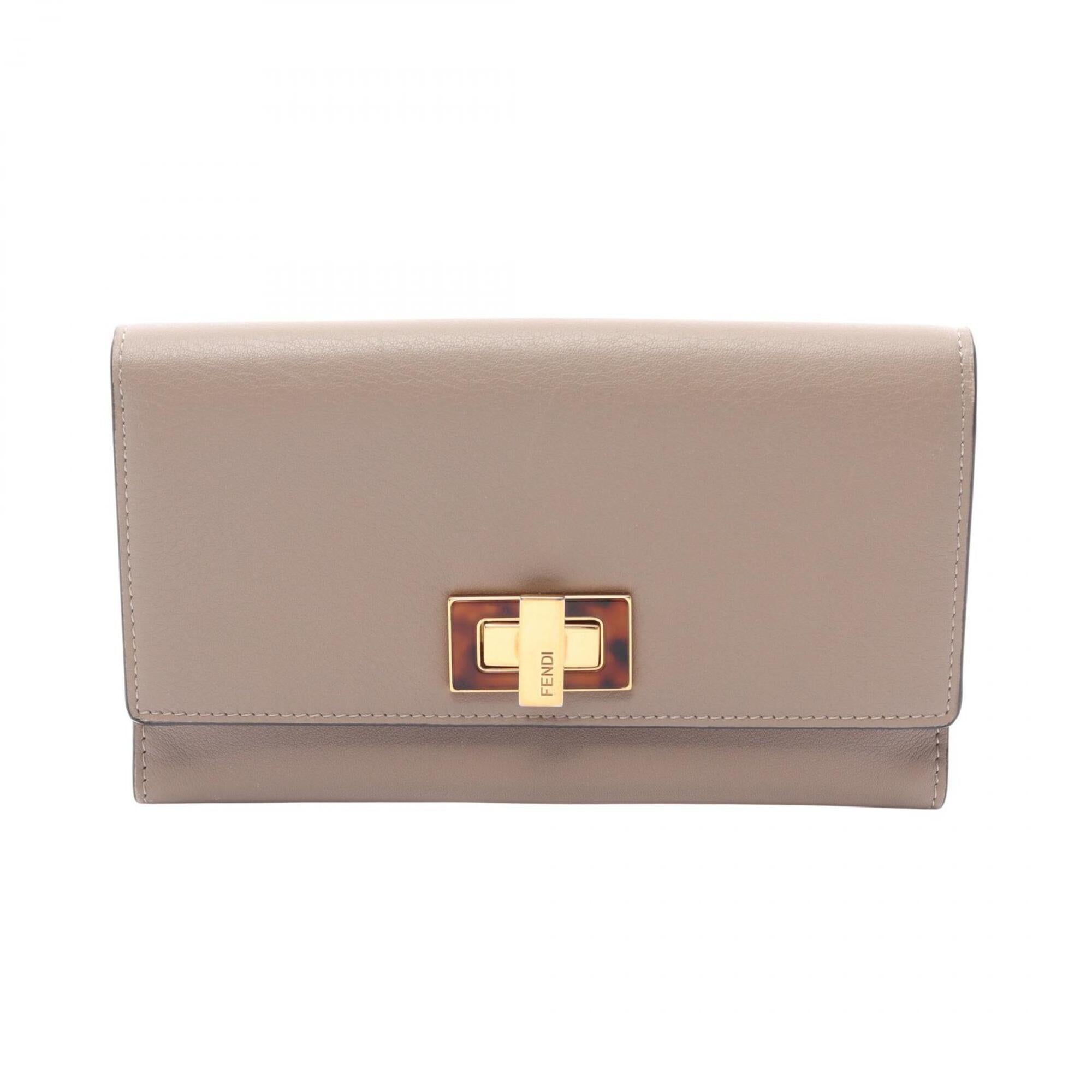 Fendi Beige Leather Long Wallet (Bi-Fold) (Pre-Owned)