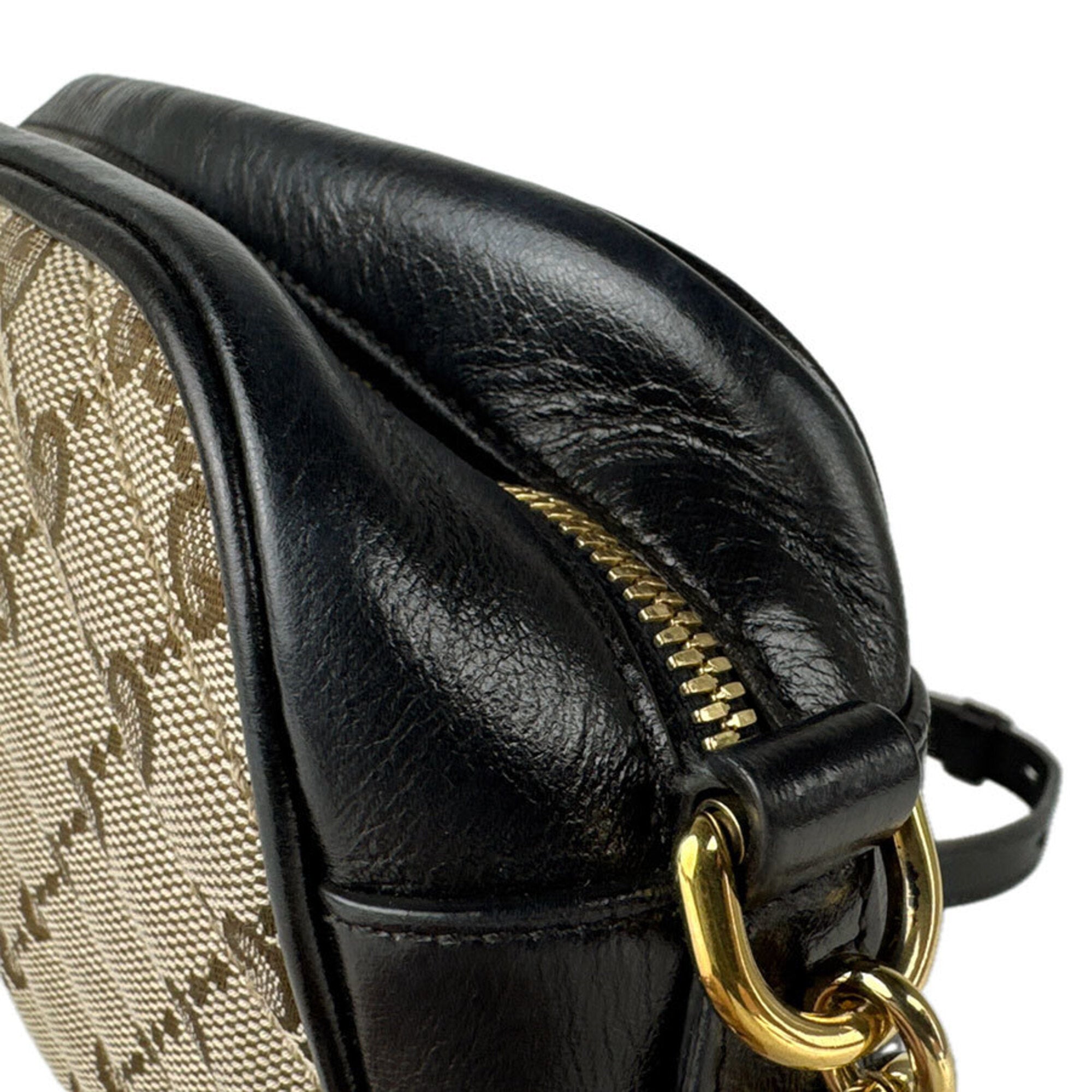 Gucci Black Brown Gg Canvas Leather Shoulder Bag (Pre-Owned)