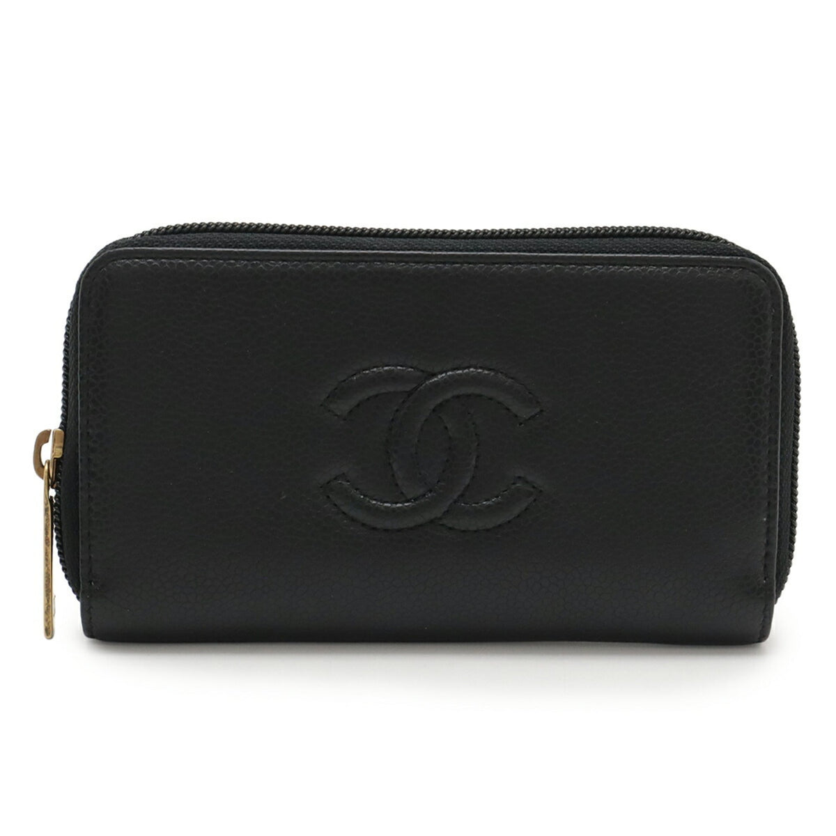 Chanel Black Grained Calfskin Leather Long Wallet (Bi-Fold) (Pre-Owned)