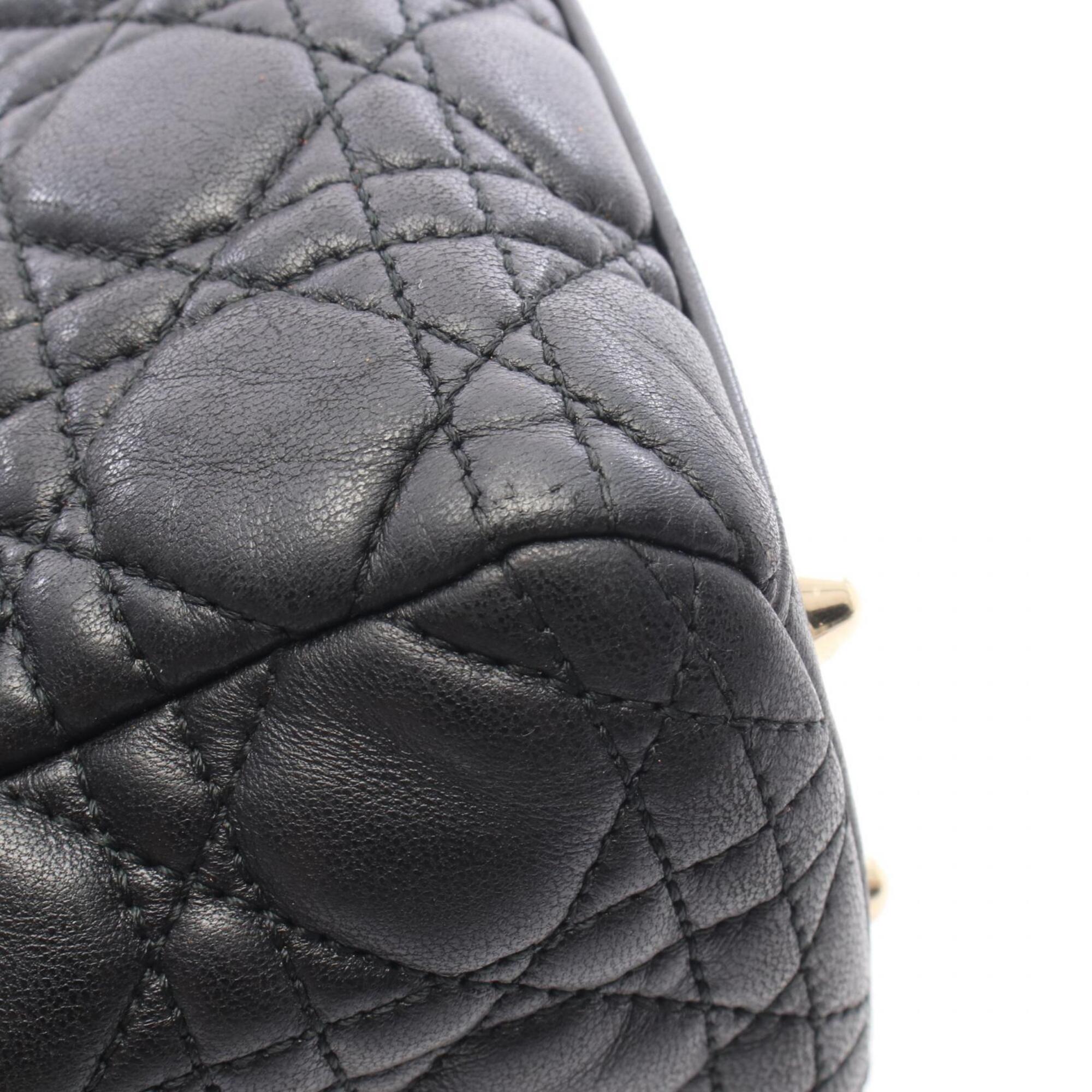 Christian Dior Black Leather Handbag Tote Bag (Pre-Owned)