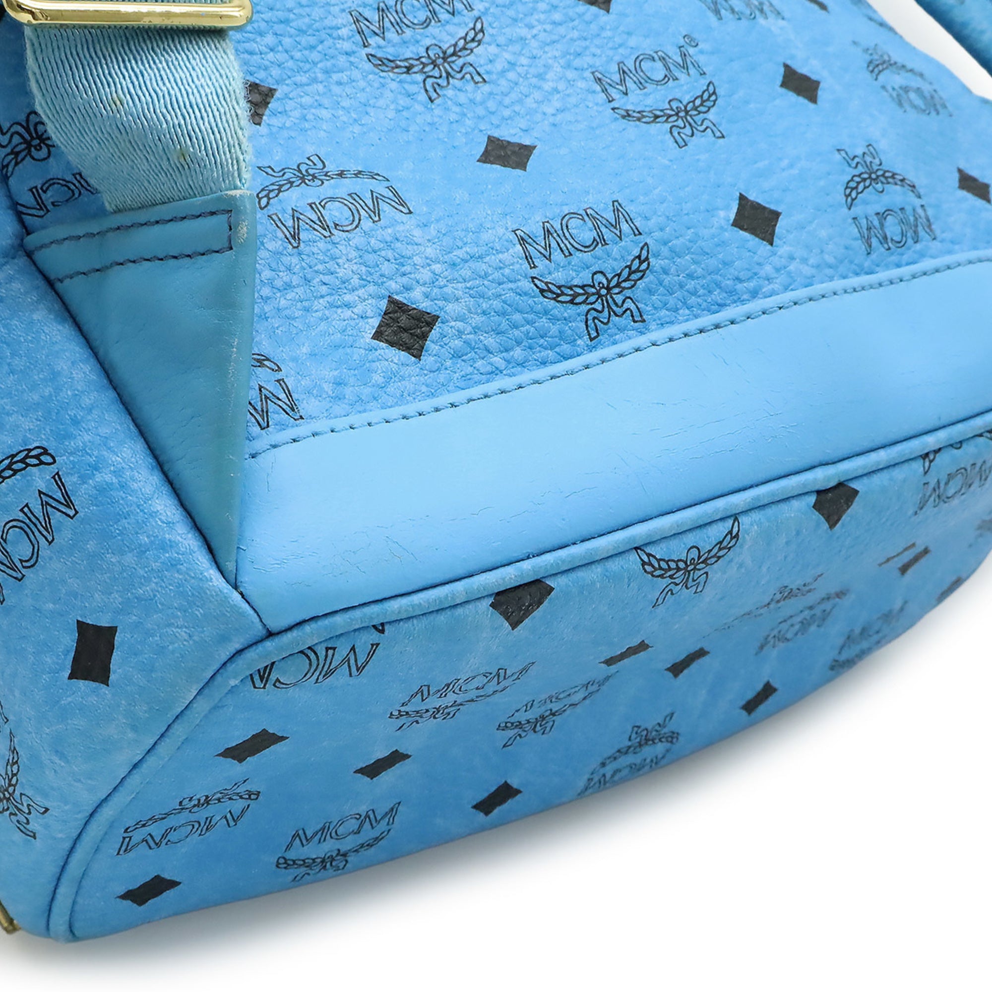 Mcm Visetos Blue Coated Canvas Leather Backpack Shoulder Bag (Pre-Owned)