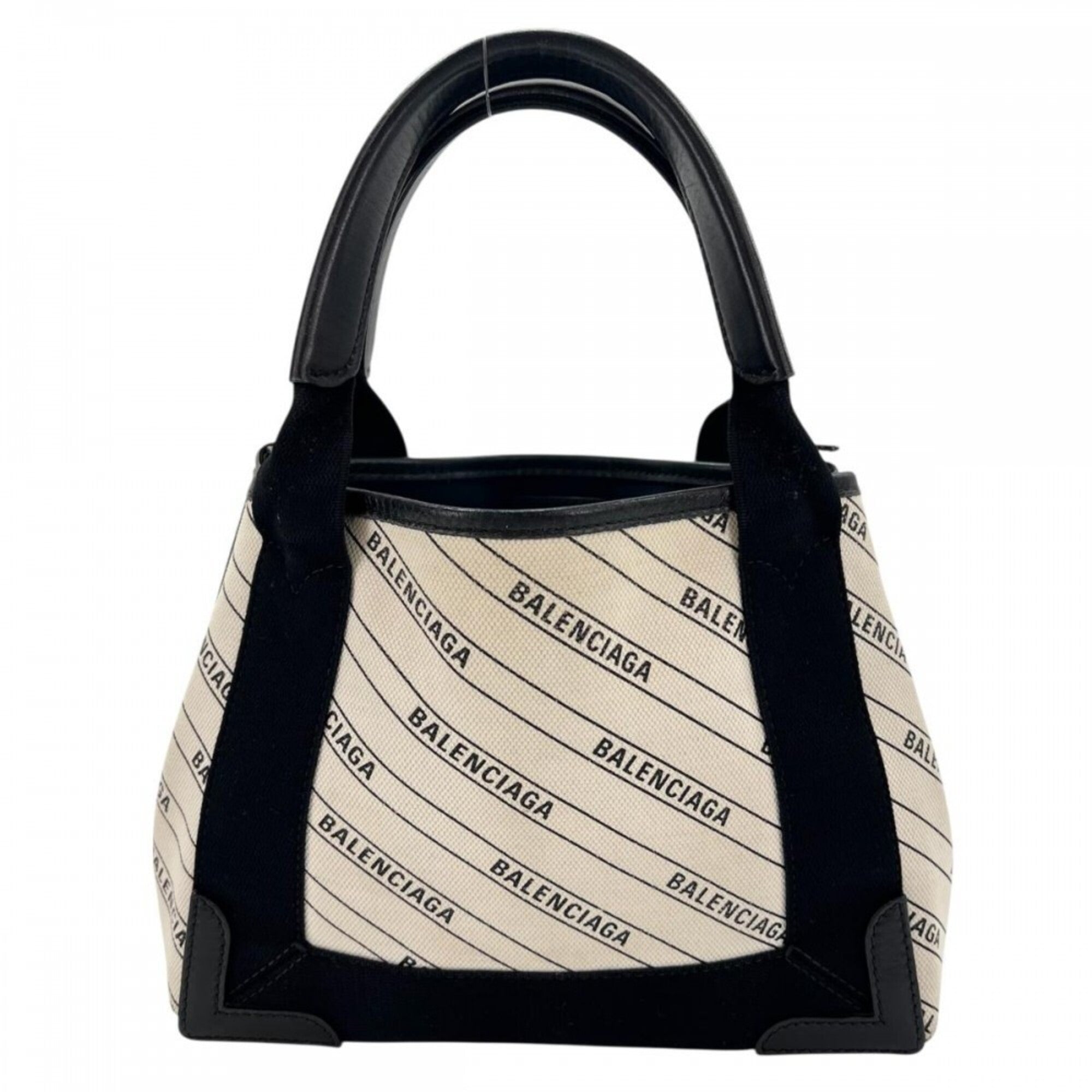Balenciaga Black White Leather Canvas Handbag Pouch Shoulder Bag (Pre-Owned)