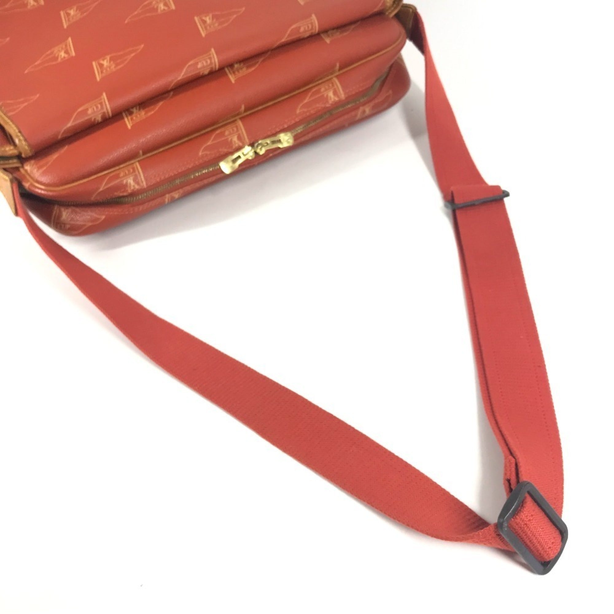 Louis Vuitton Galle Orange Leather Canvas Messenger Bag Shoulder Bag (Pre-Owned)