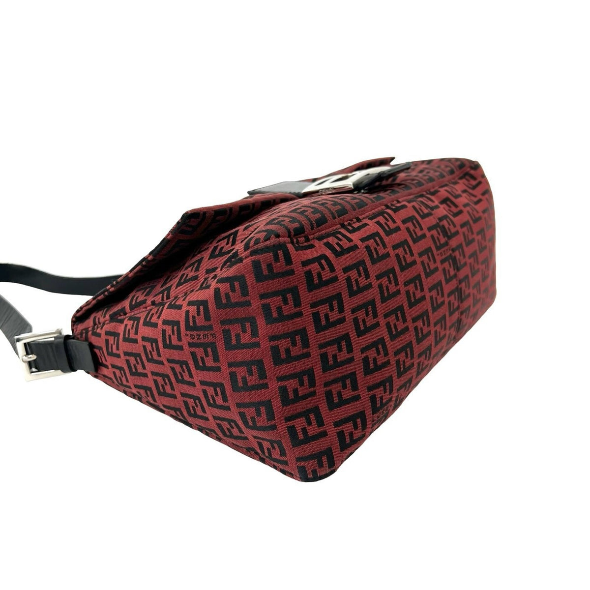 Fendi Black Red Color Canvas Leather Shoulder Bag (Pre-Owned)