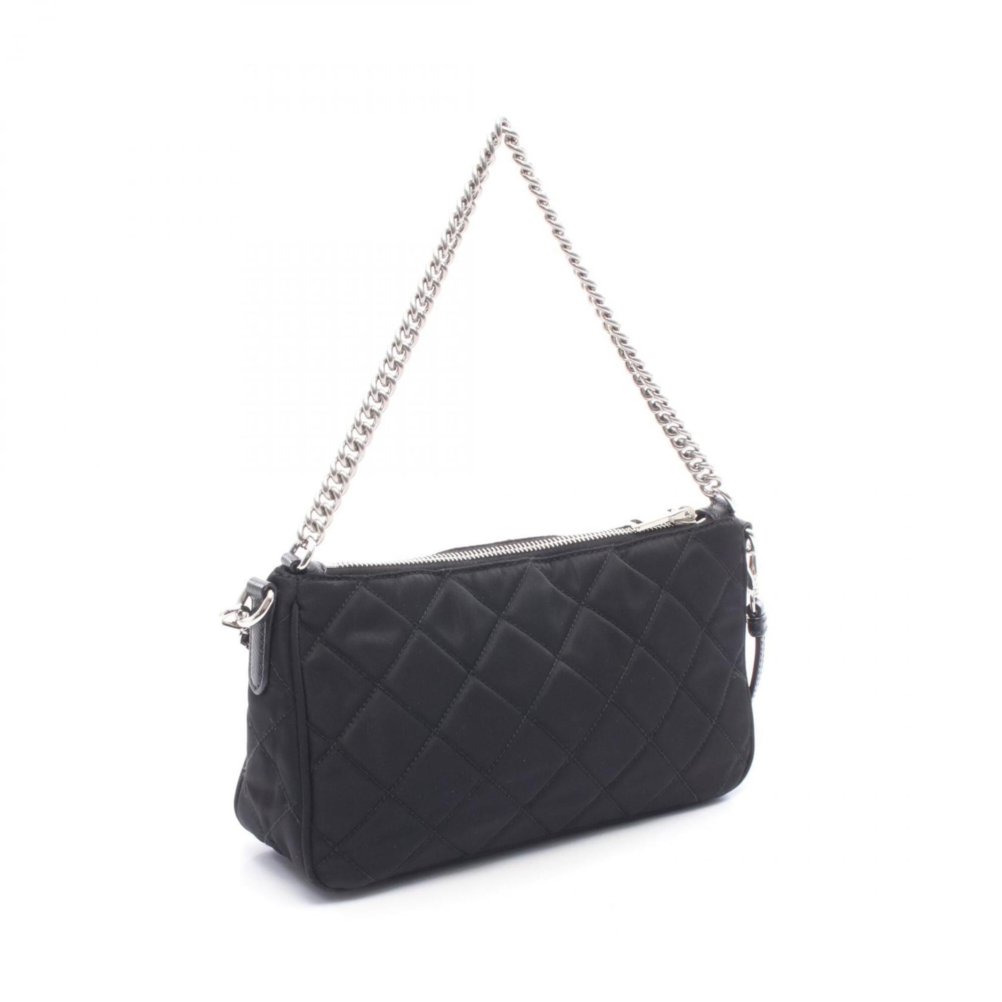 Prada Black Nylon Leather Handbag Shoulder Bag (Pre-Owned)