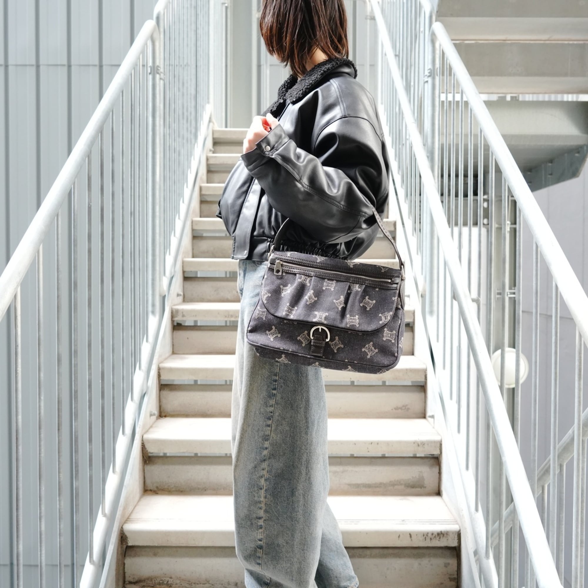 Celine Macadam Navy Denim Shoulder Bag (Pre-Owned)