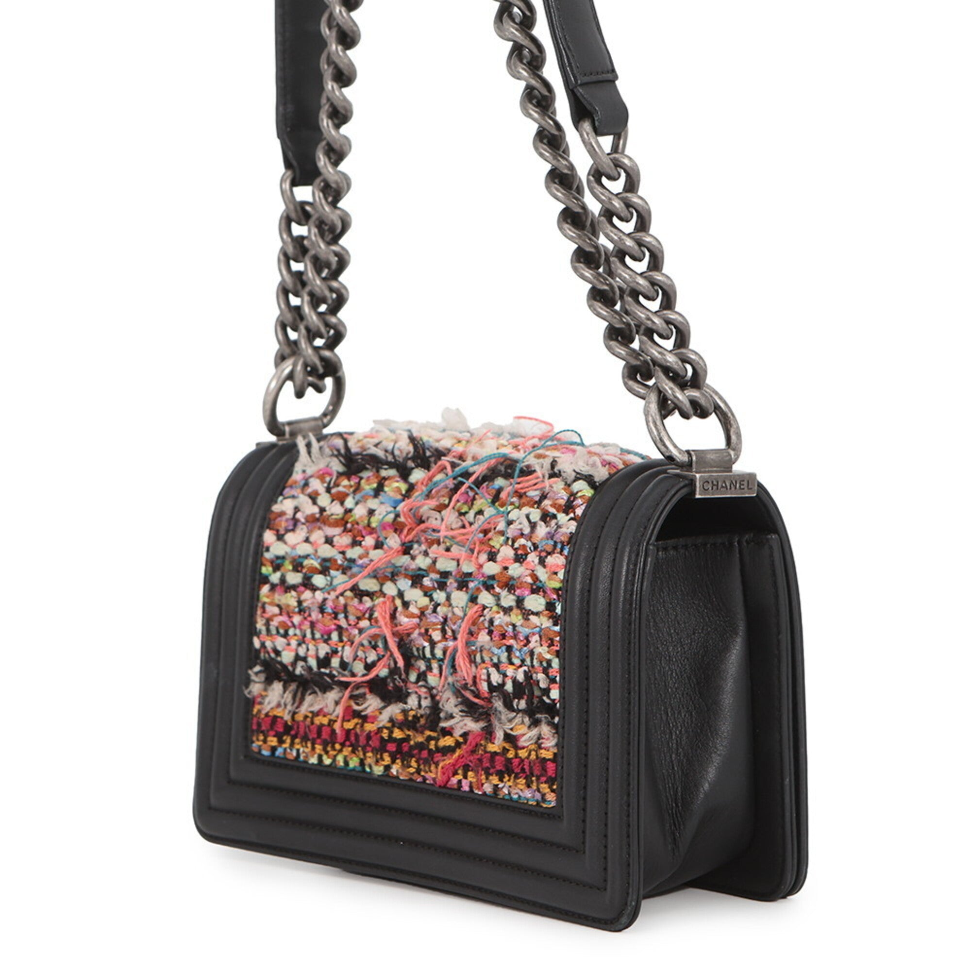 Chanel Black Multi-Color Tweed Leather Handbag Shoulder Bag (Pre-Owned)