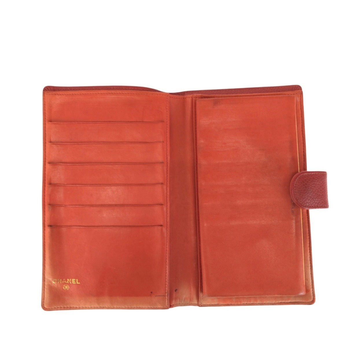 Chanel Red Color Grained Calfskin Middle Wallet (Bi-Fold) (Pre-Owned)