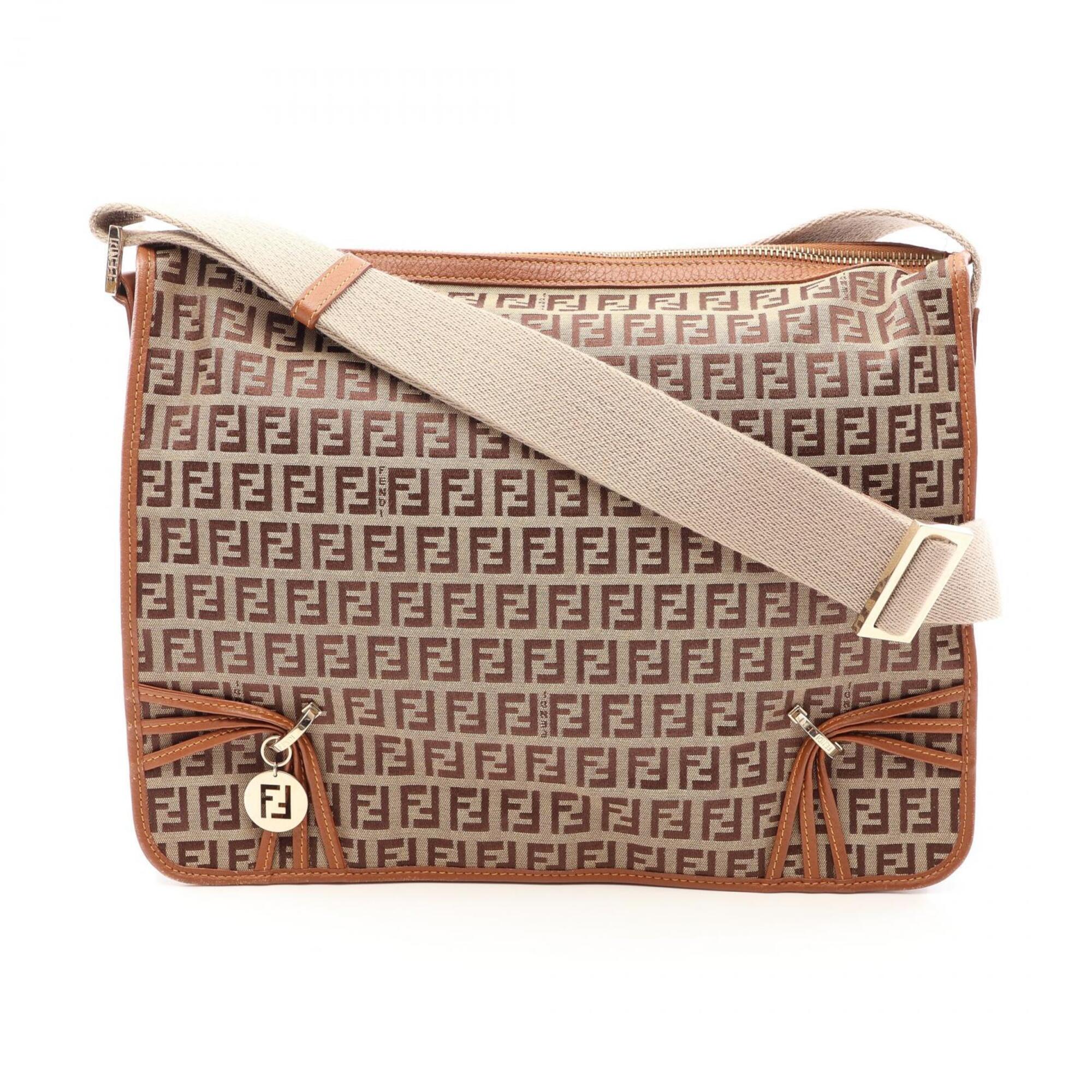 Fendi Beige Brown Canvas Leather Handbag Shoulder Bag (Pre-Owned)
