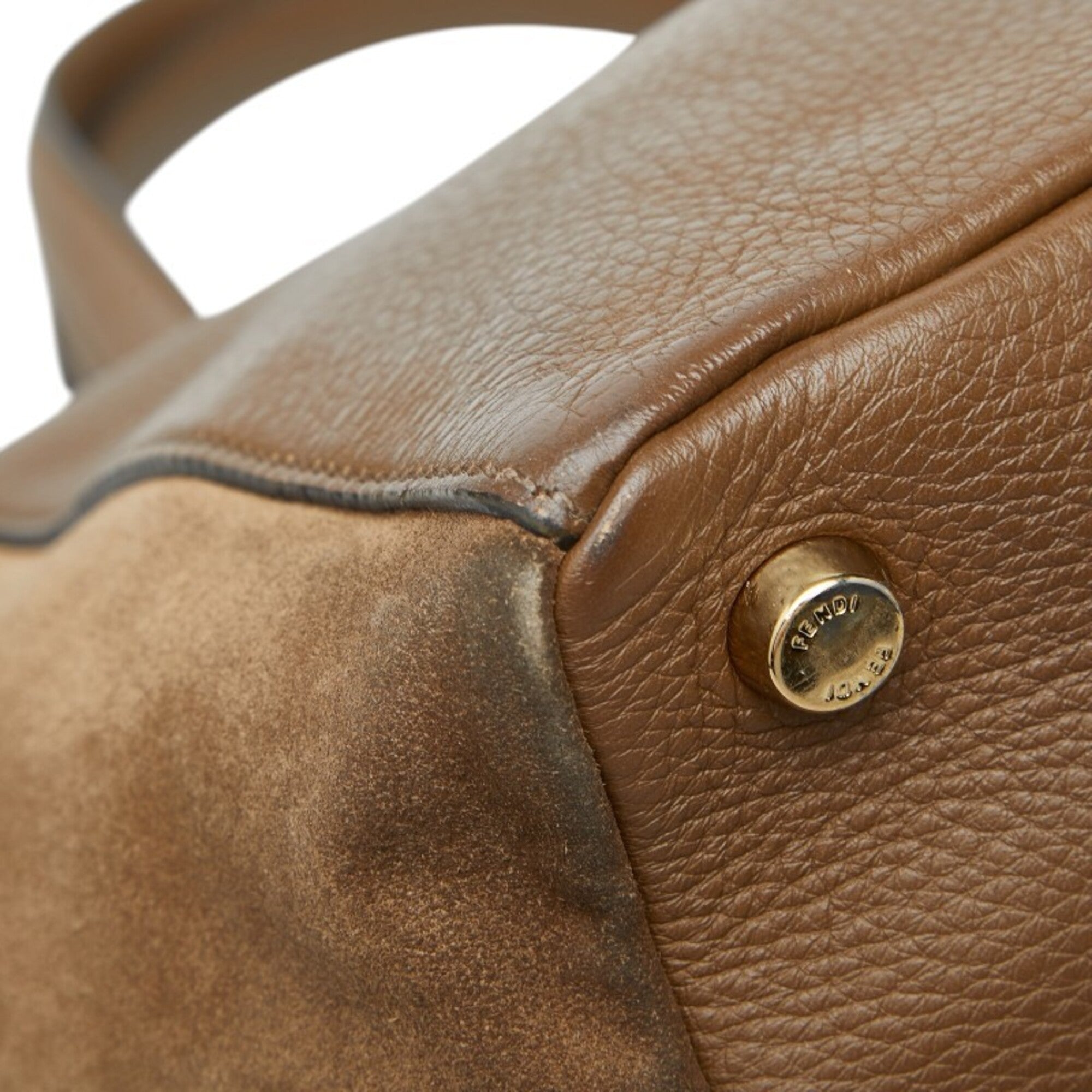 Fendi Brown Leather Suede Boston Bag Shoulder Bag Tote Bag (Pre-Owned)
