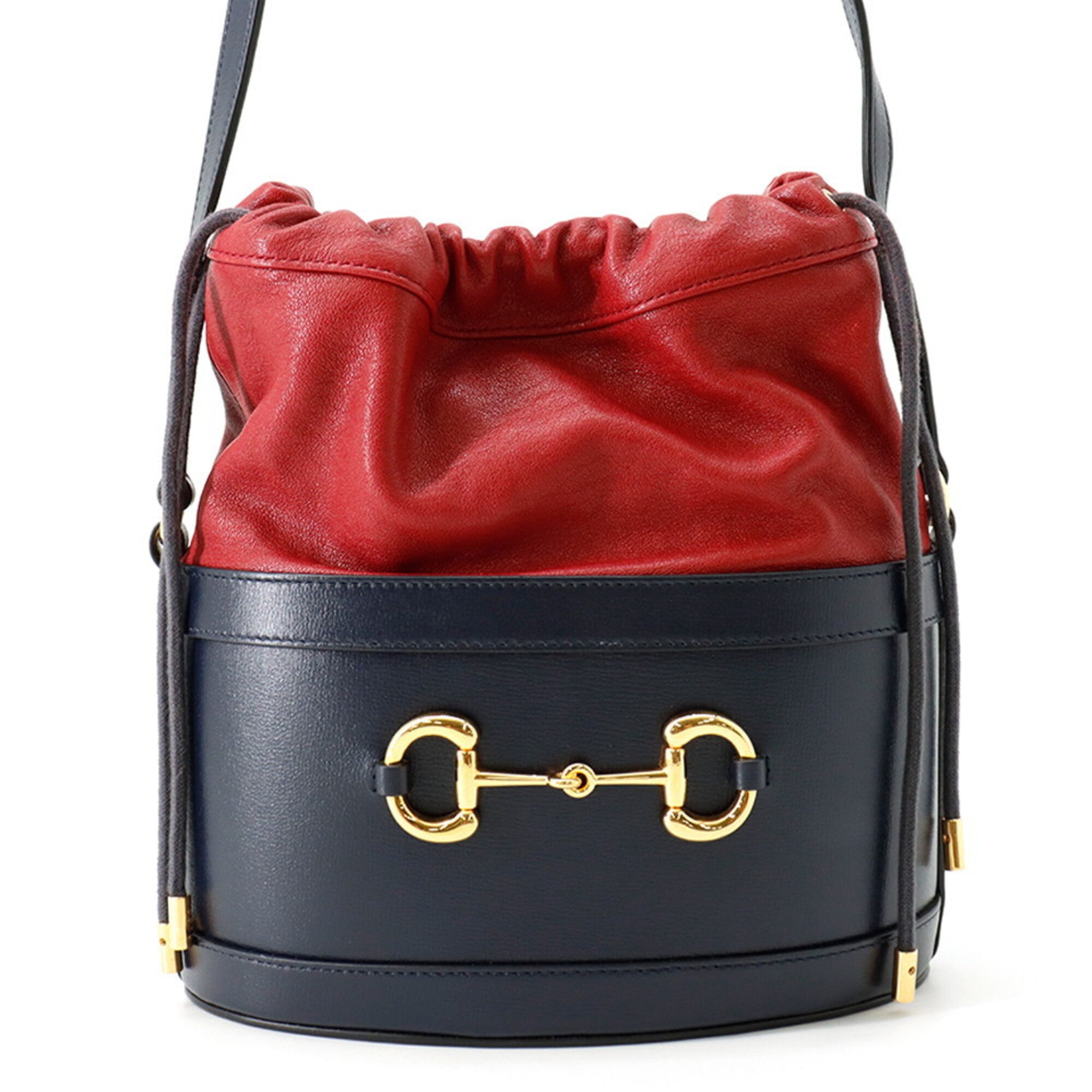 Gucci Navy Red Color Leather Shoulder Bag (Pre-Owned)