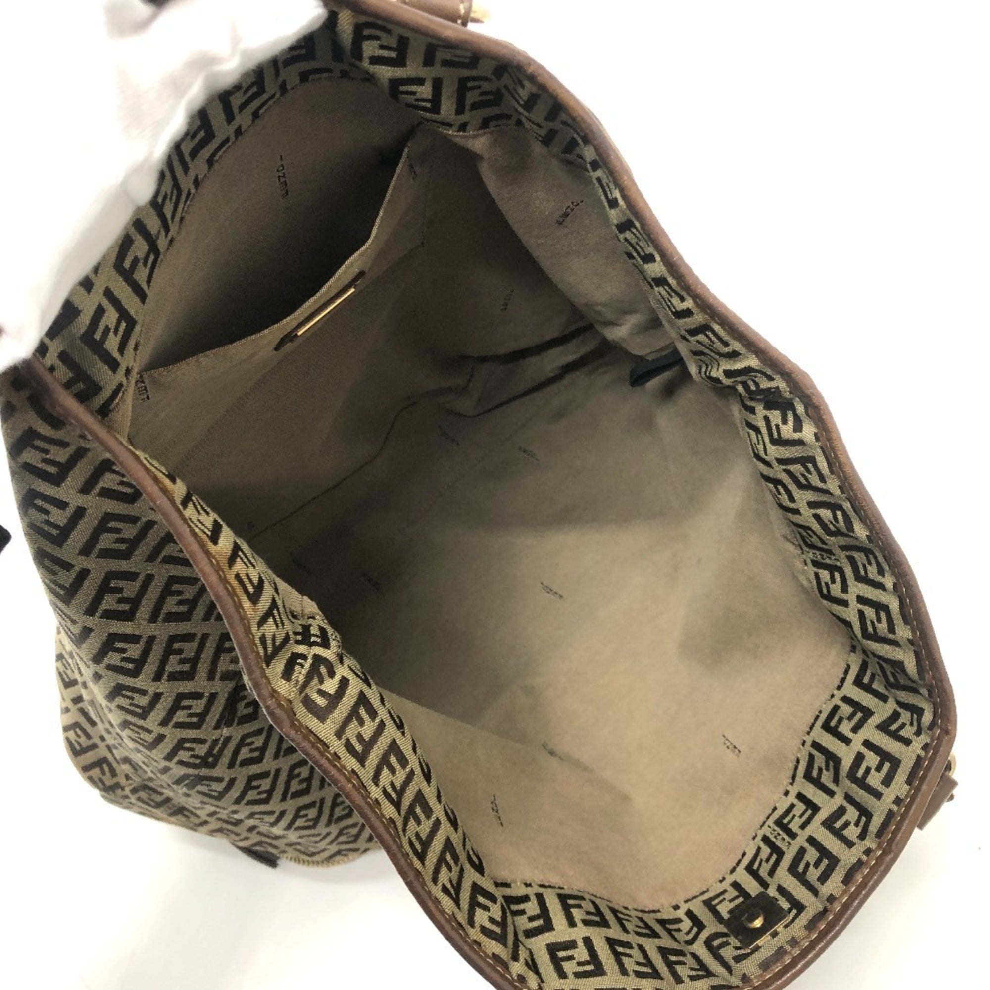 Fendi Beige Zucchino Canvas Leather Handbag Shoulder Bag Tote Bag (Pre-Owned)