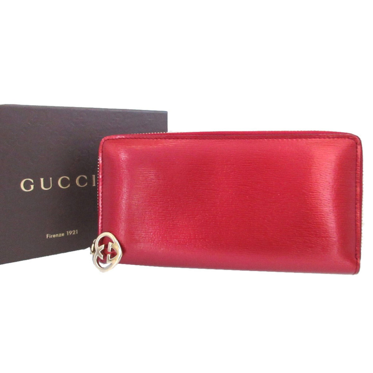 Gucci Metallic Red Leather Long Wallet (Bi-Fold) (Pre-Owned)