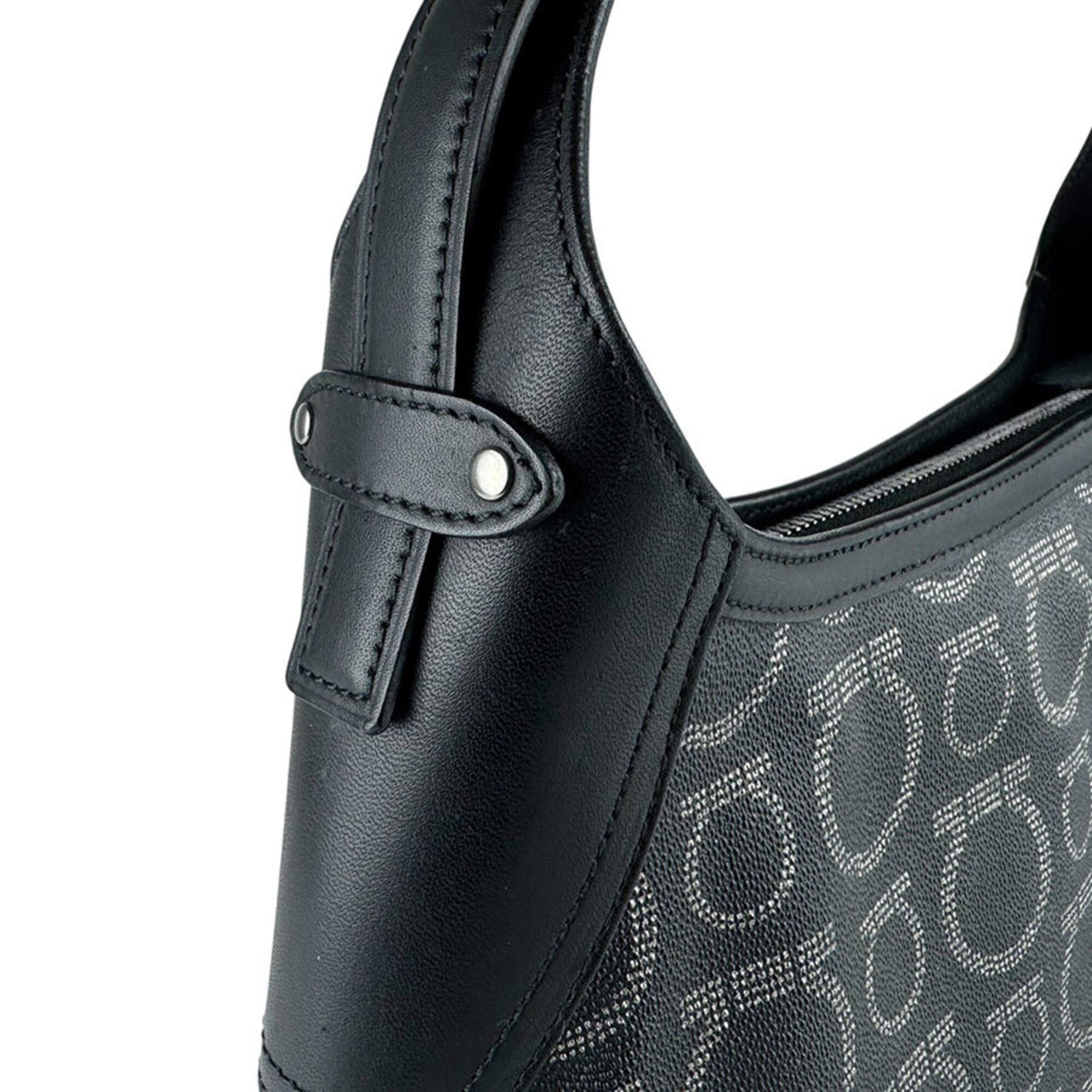 Salvatore Ferragamo Black Coated Canvas Leather Shoulder Bag (Pre-Owned)