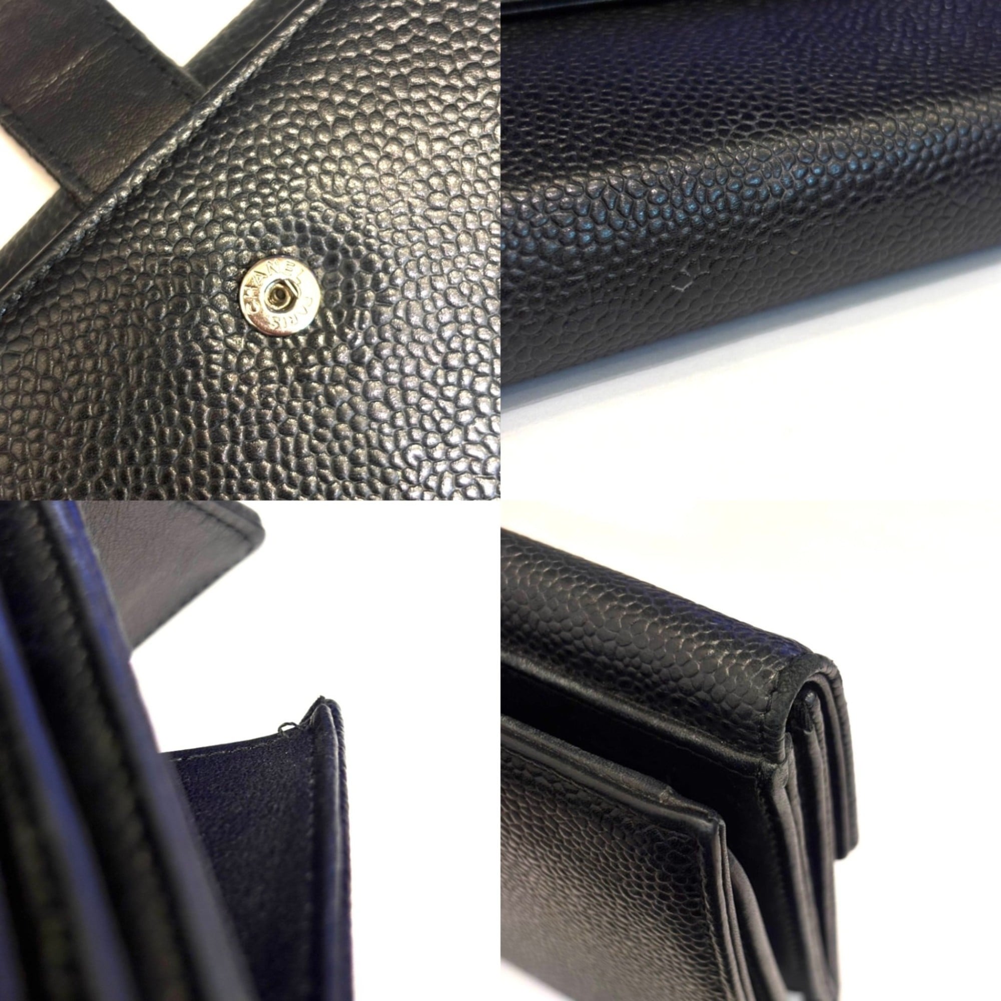 Chanel Black Grained Calfskin Long Wallet (Bi-Fold) (Pre-Owned)