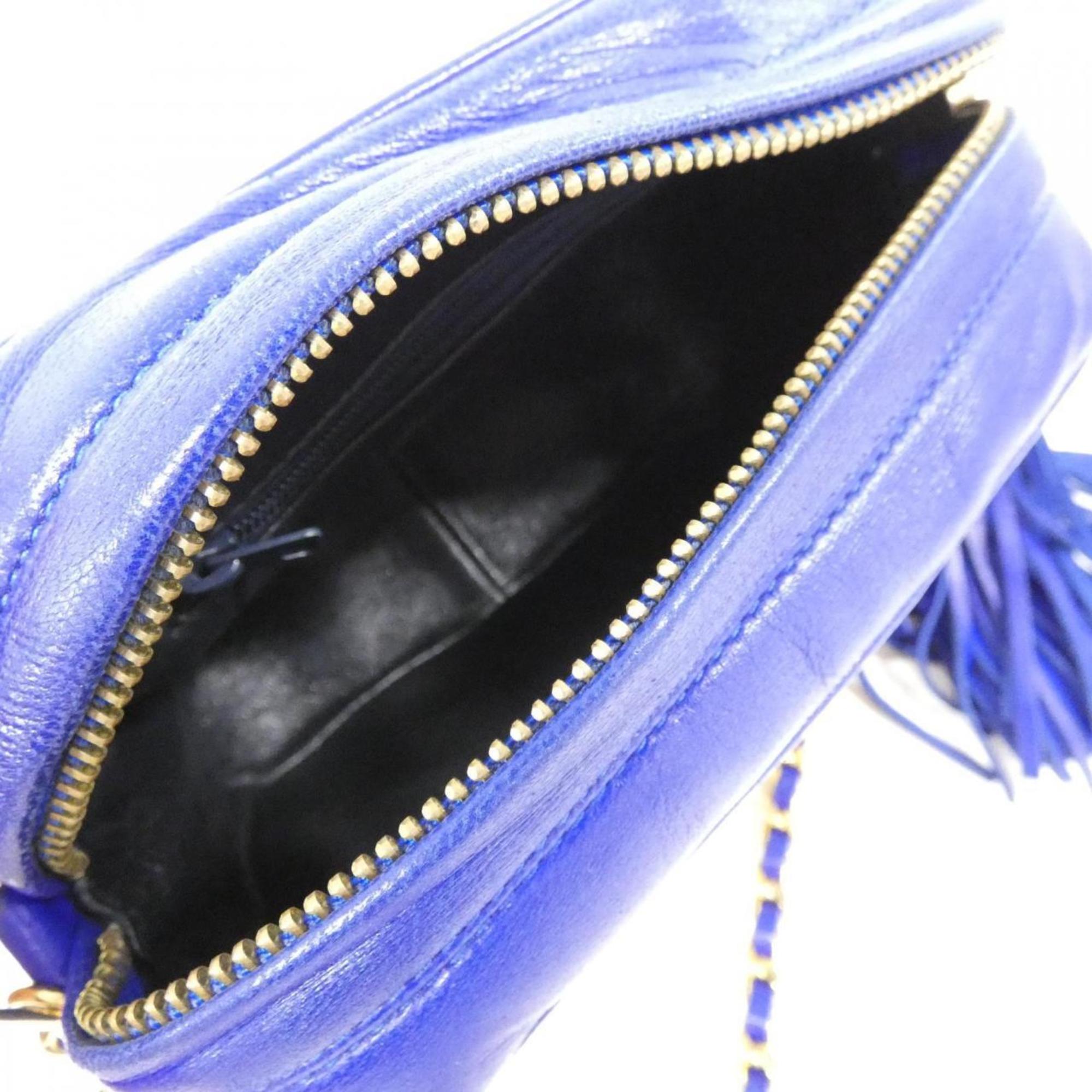 Chanel Blue Multi-Color Satin Leather Shoulder Bag (Pre-Owned)