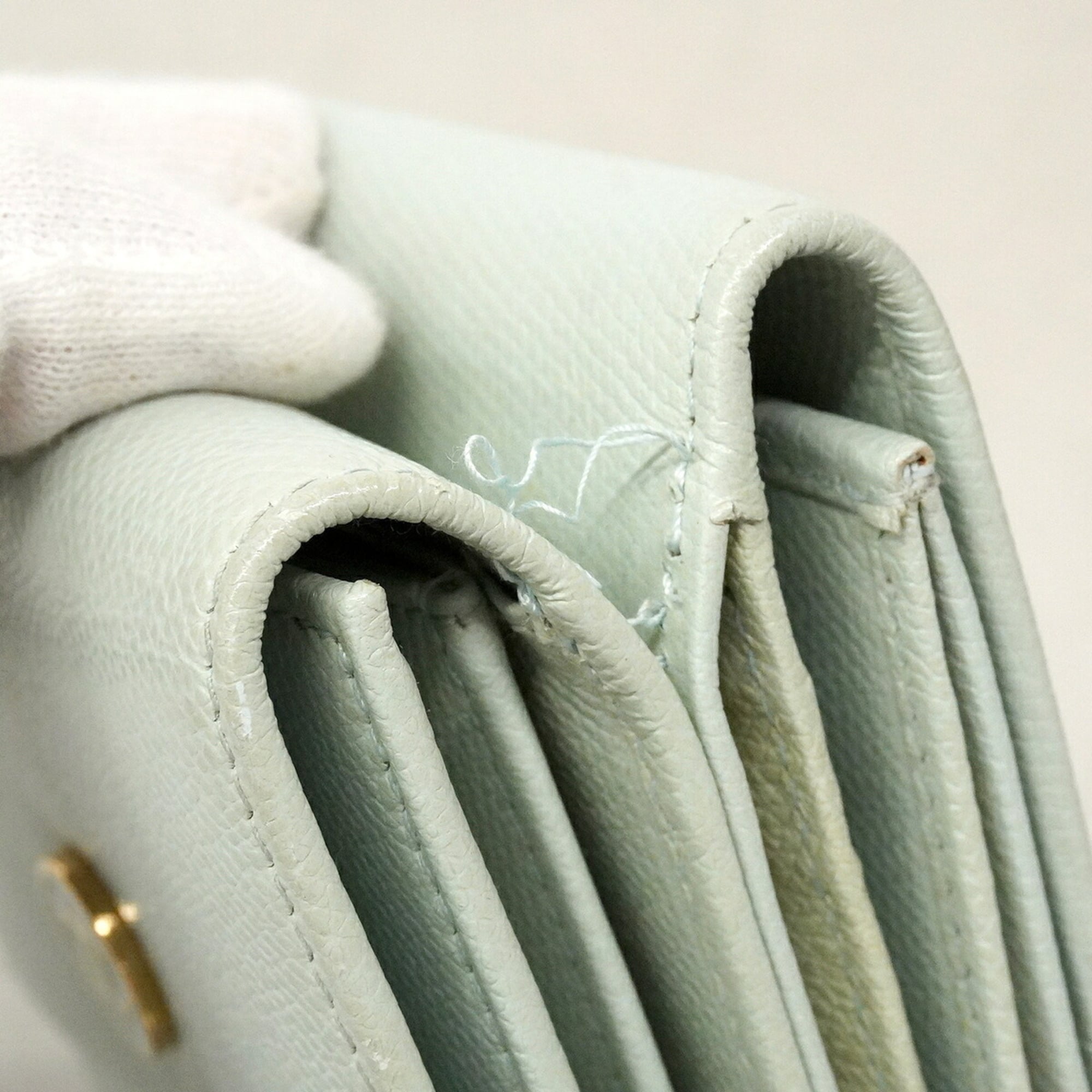 Chanel Light Green Grained Calfskin Wallet (Tri-Fold) (Pre-Owned)