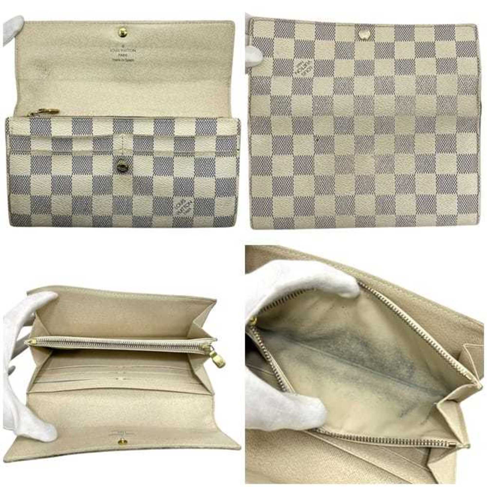 Louis Vuitton Beige Damier Azur Gray White Damier Azur Long Wallet (Bi-Fold) (Pre-Owned)