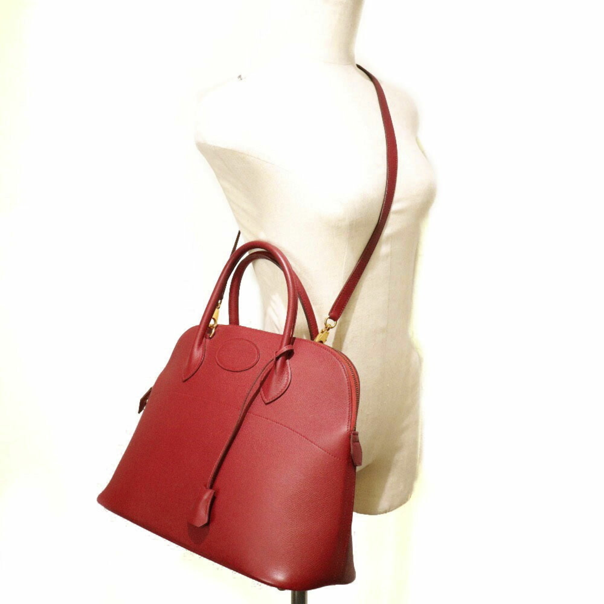 Hermes Bolide Red Color Courchevel Leather Handbag (Pre-Owned)