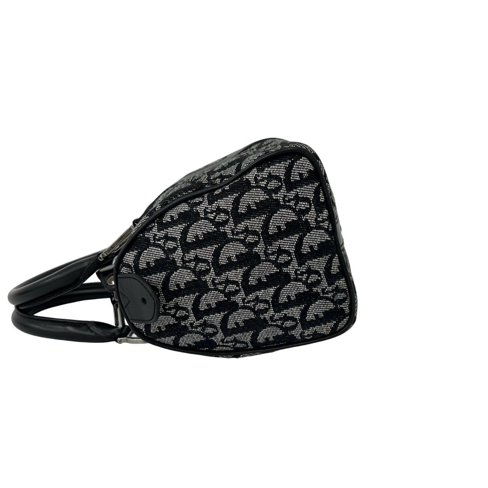 Christian Dior Black Canvas Leather Boston Bag Handbag (Pre-Owned)