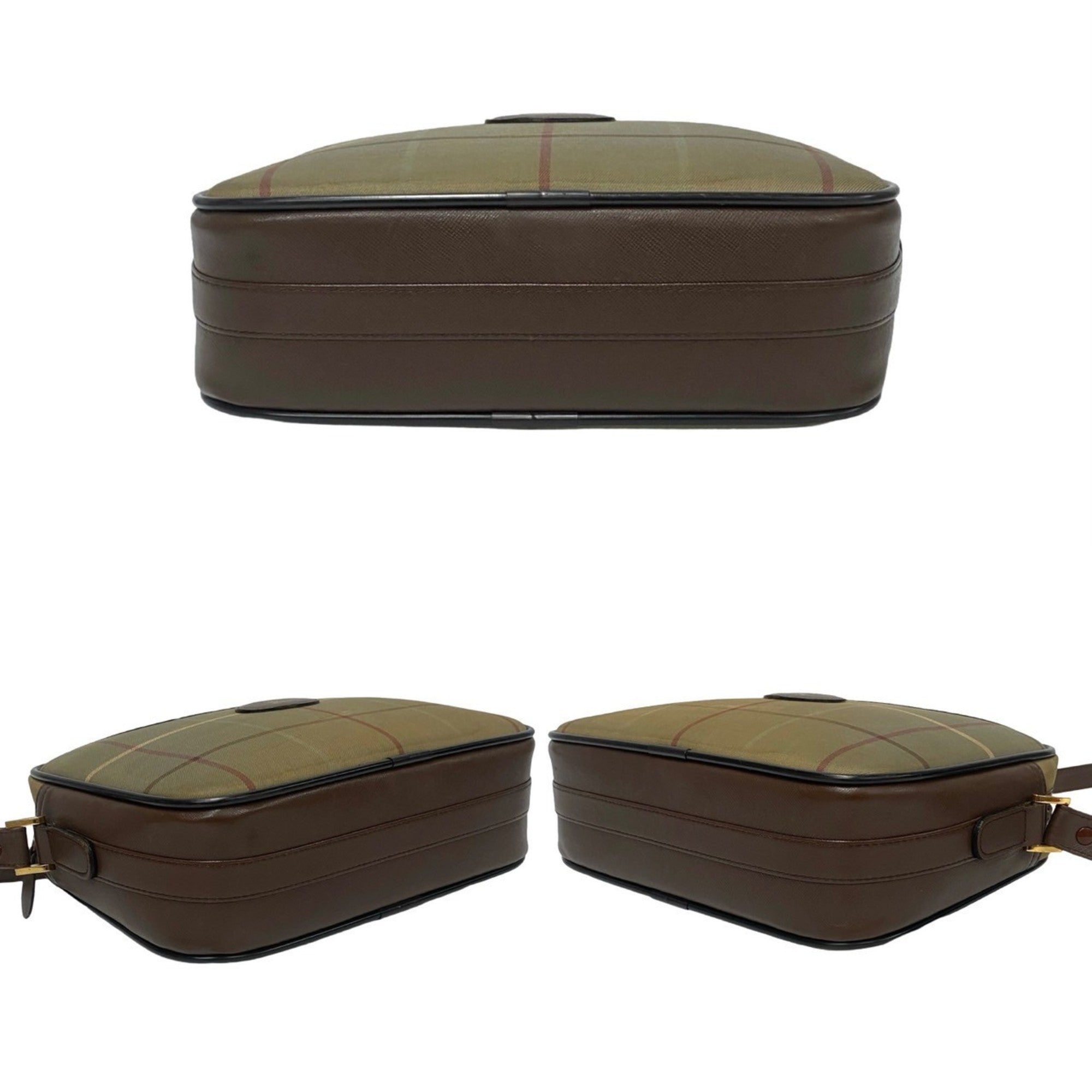 Burberry Brown Khaki Leather Canvas Pochette Shoulder Bag (Pre-Owned)