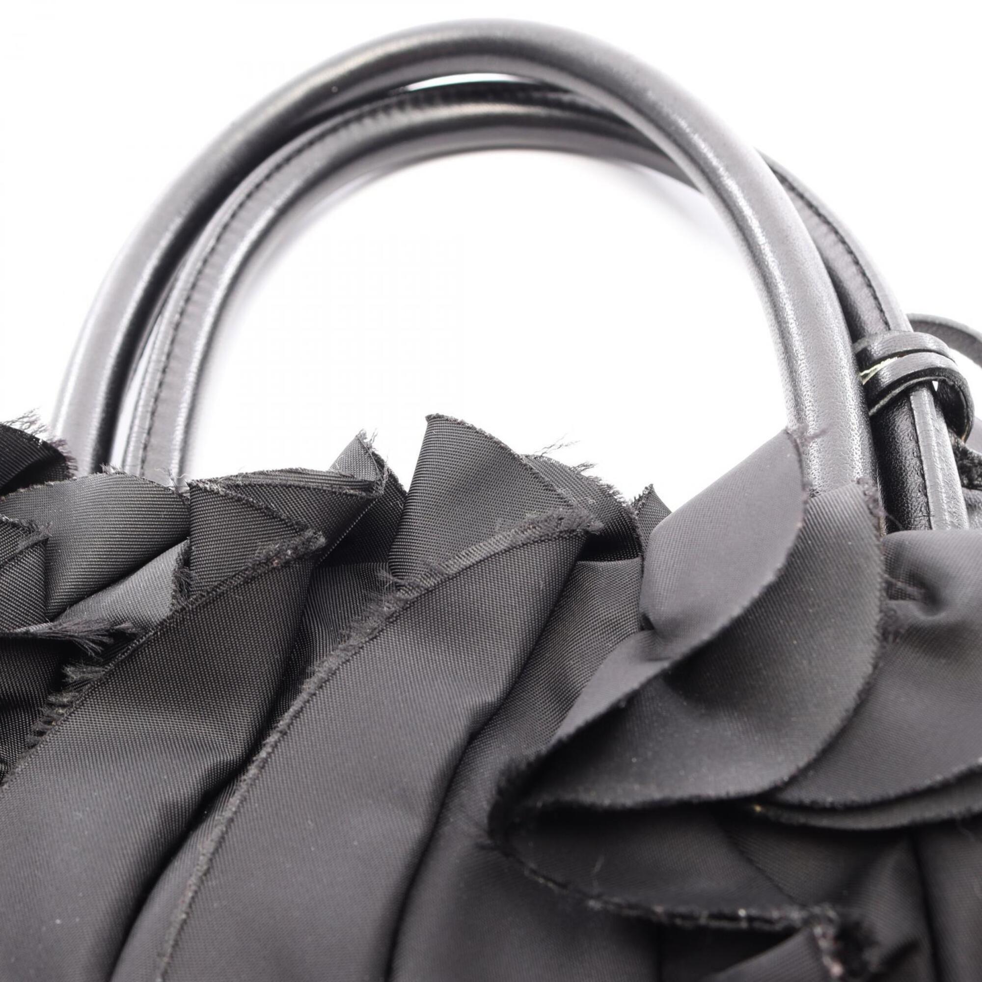 Prada Black Nylon Leather Handbag Tote Bag (Pre-Owned)