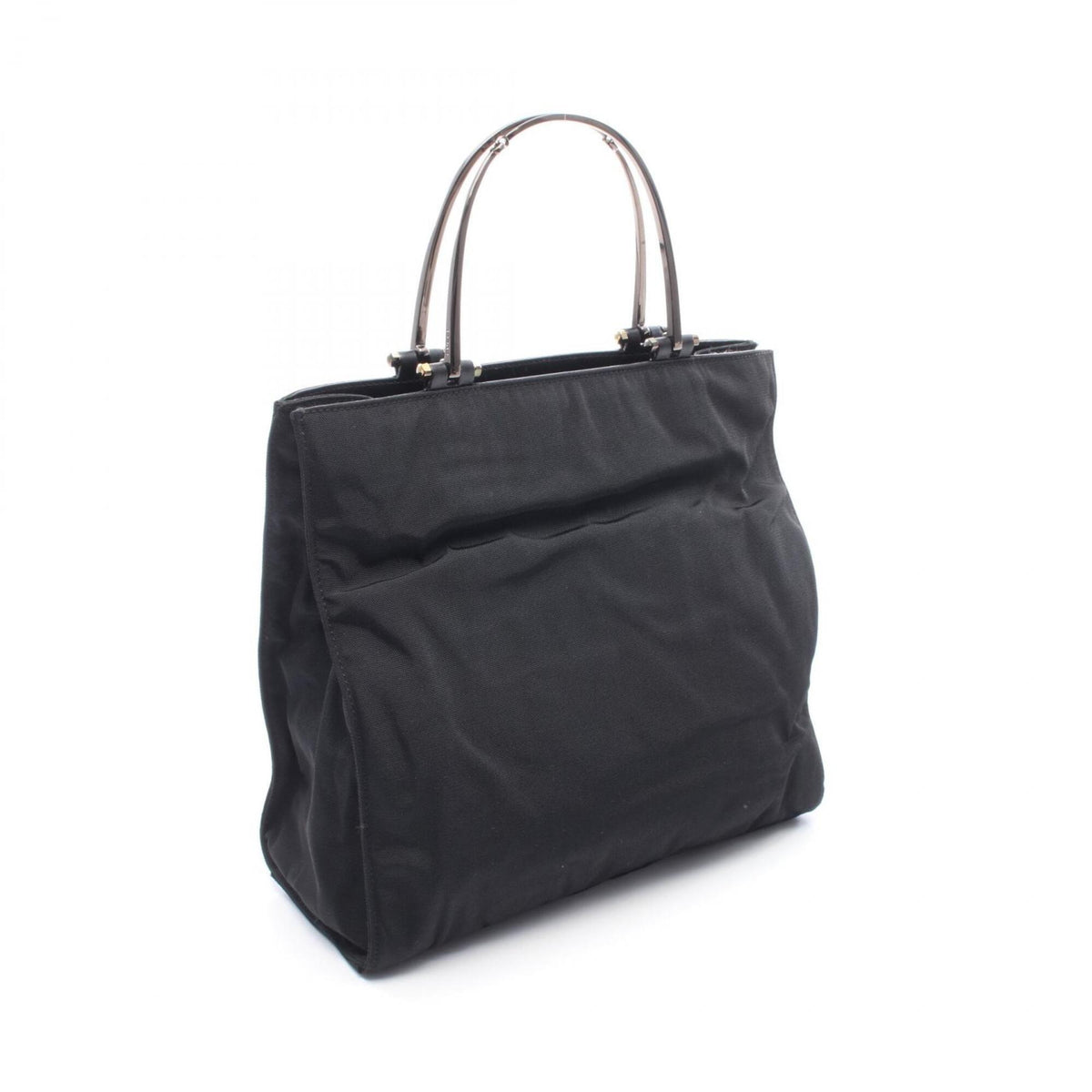 Gucci Black Leather Nylon Canvas Handbag Tote Bag (Pre-Owned)