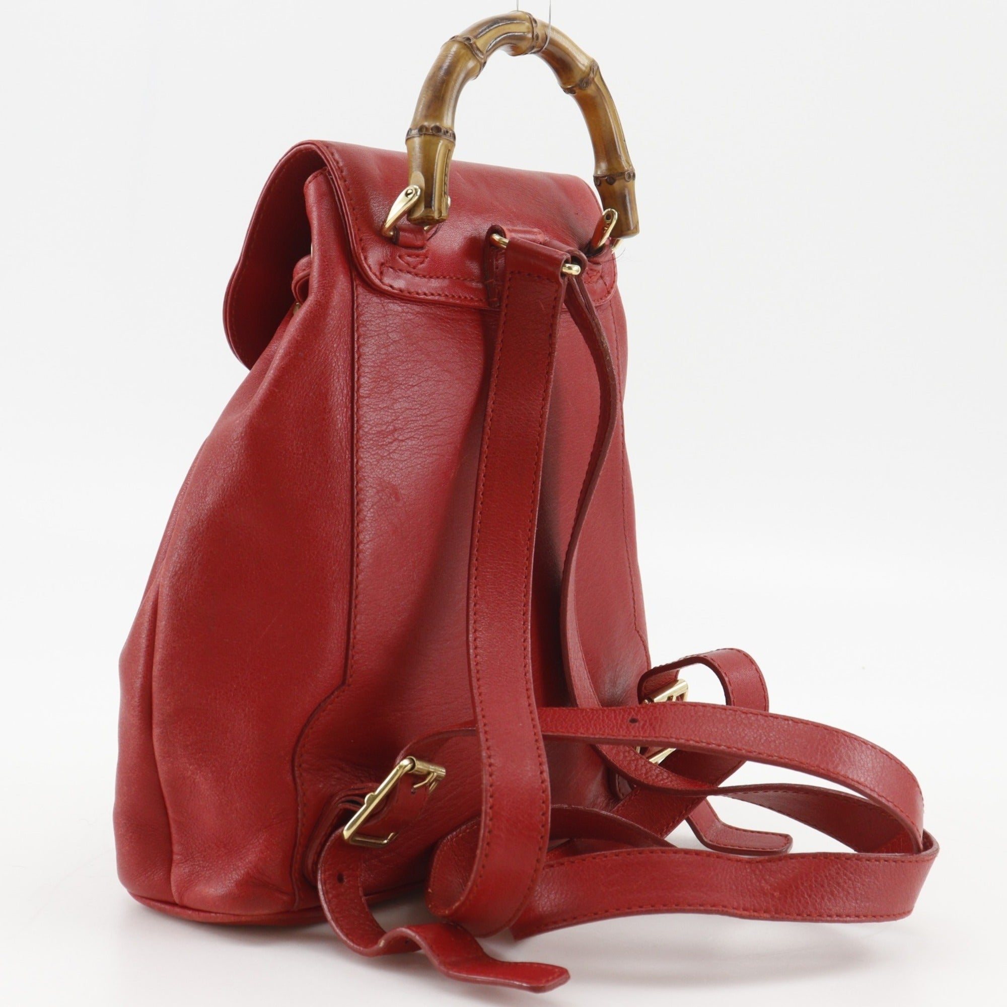 Gucci Bamboo Red Color Leather Backpack (Pre-Owned)