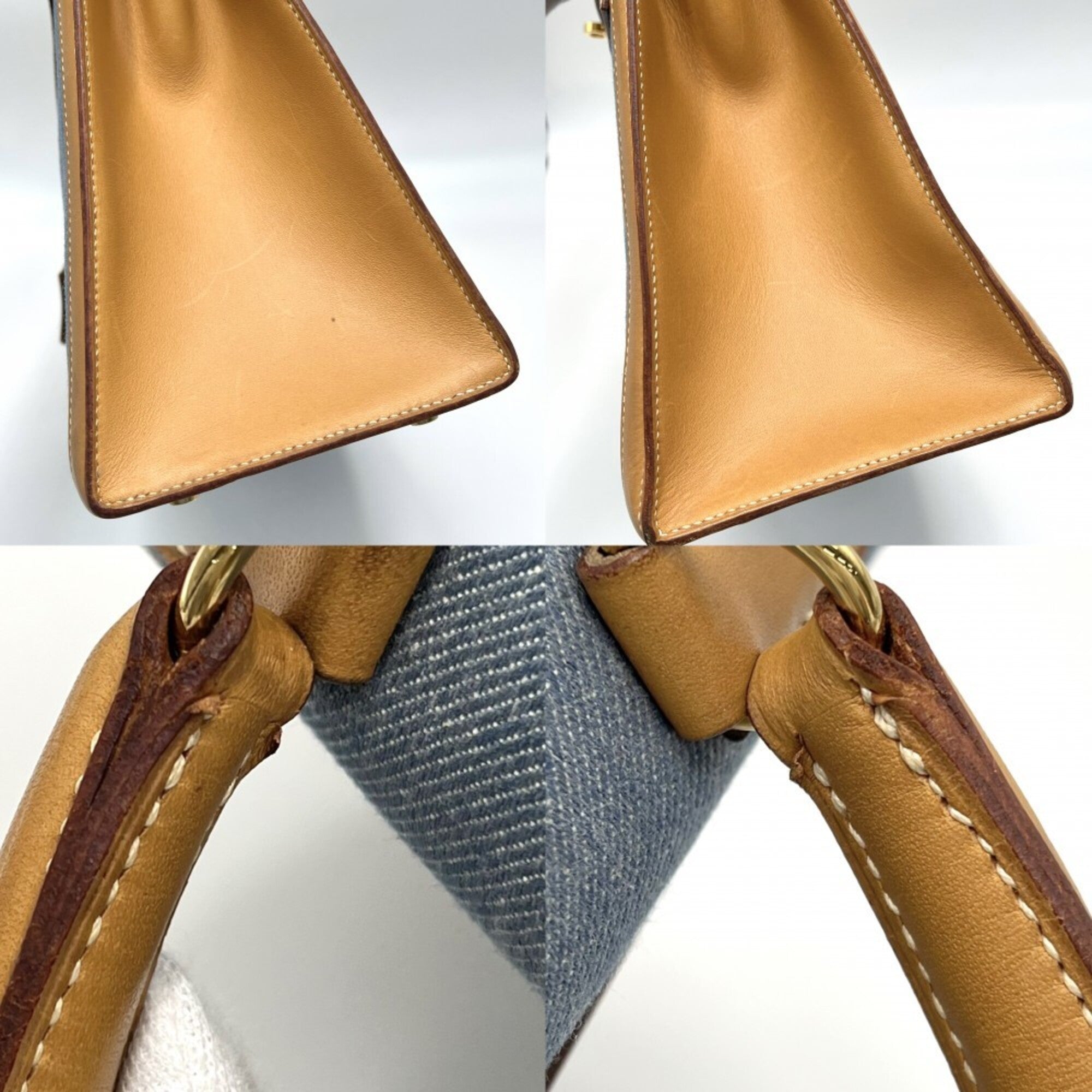 Hermes Black Brown Light Blue White Denim Handbag Shoulder Bag (Pre-Owned)