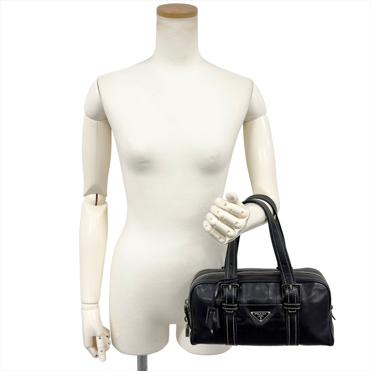Prada Black Leather Boston Bag Handbag (Pre-Owned)