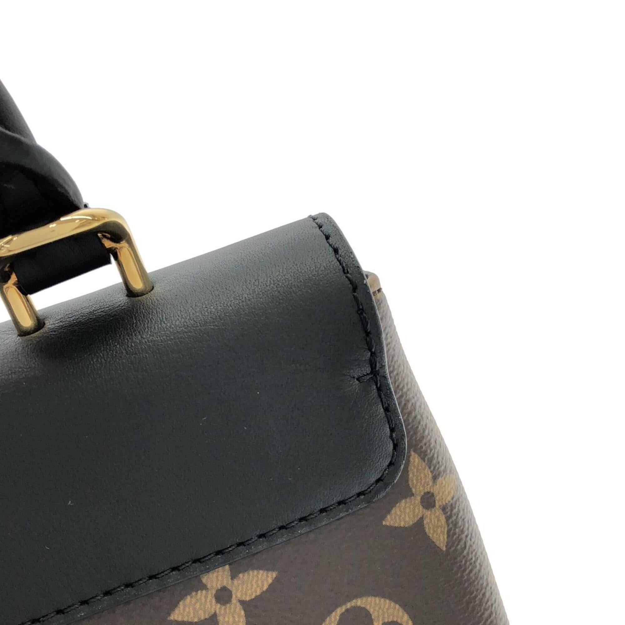 Louis Vuitton Black Brown Coated Canvas Leather Handbag (Pre-Owned)