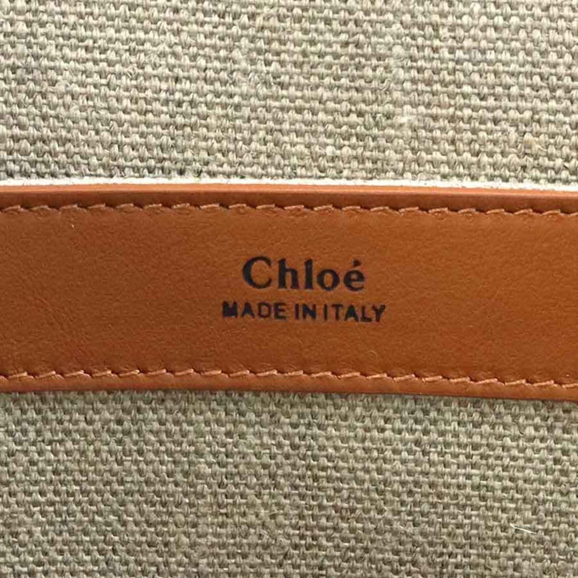 Chloé Beige Brown Leather Canvas Handbag Shoulder Bag (Pre-Owned)