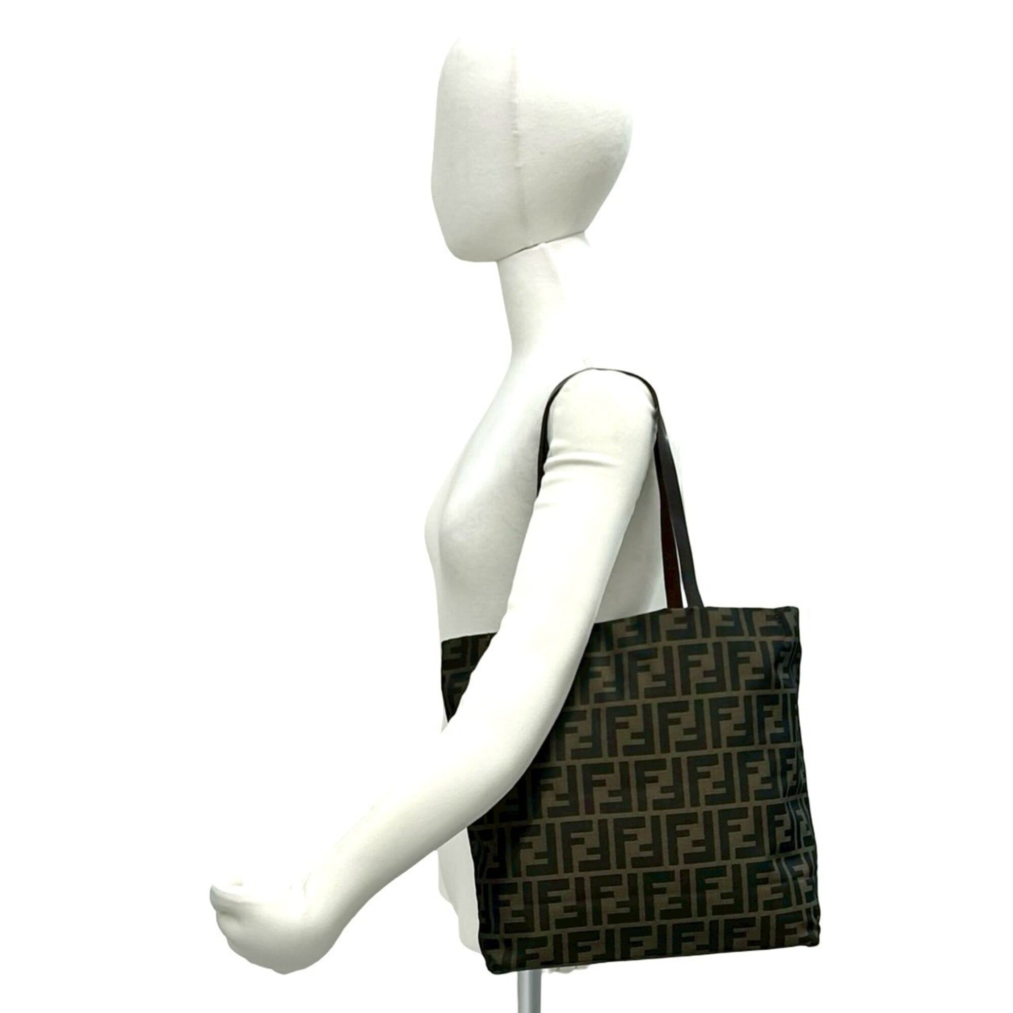 Fendi Brown Canvas Leather Handbag Shoulder Bag Tote Bag (Pre-Owned)